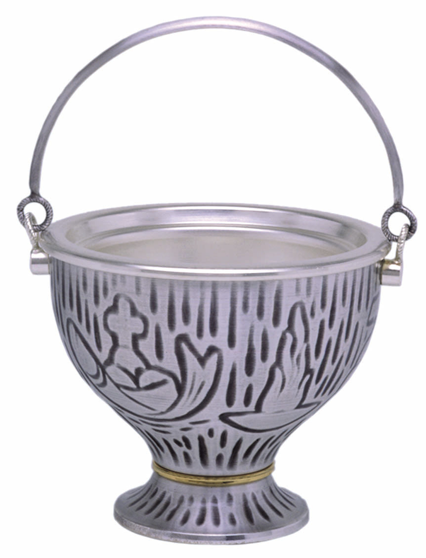 Secchiello per benedizione Simboli sacri Cesellature Finitura argento