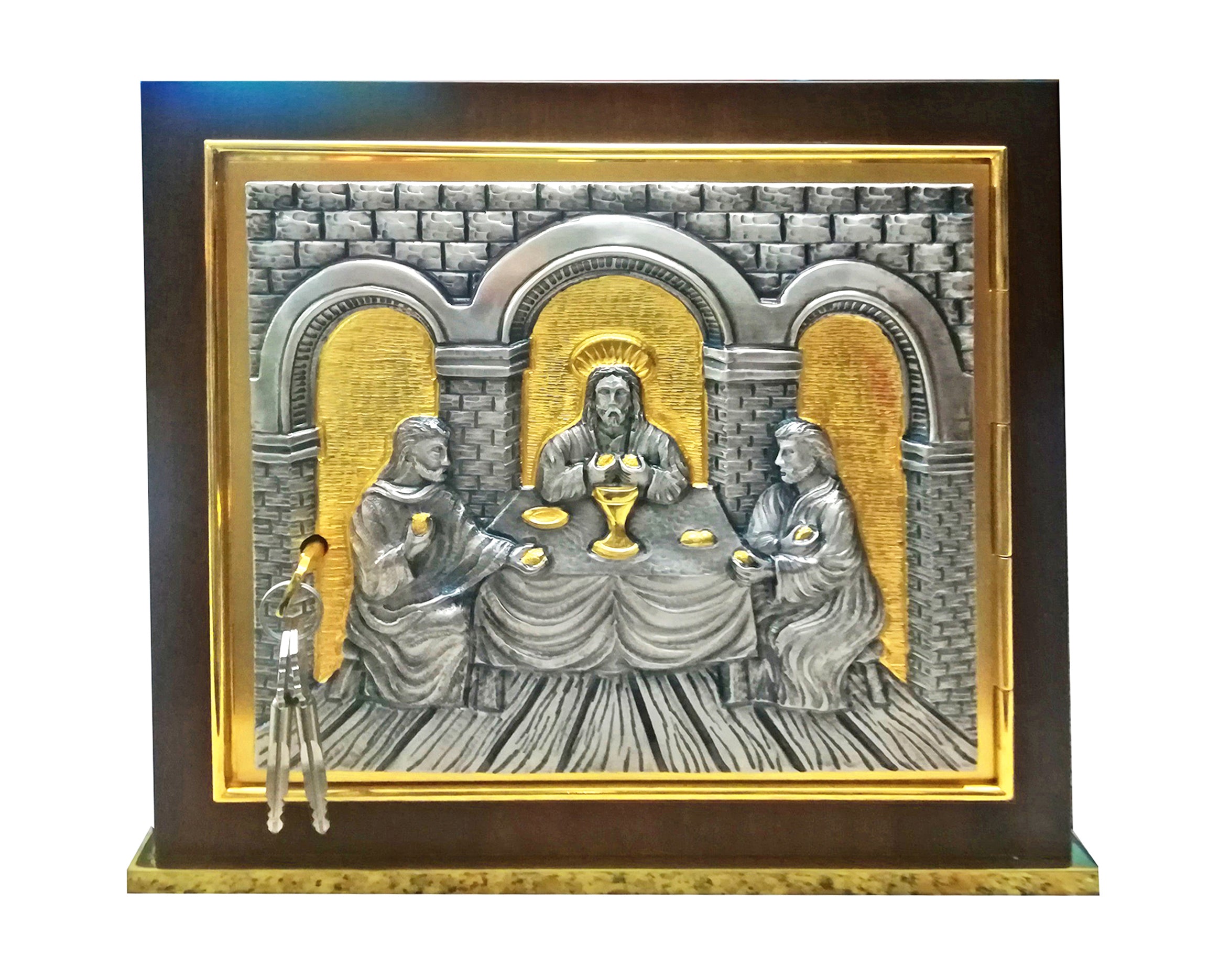 Tabernacolo Legno Ulivo  Rettangolare con Porta Cena di Emmaus