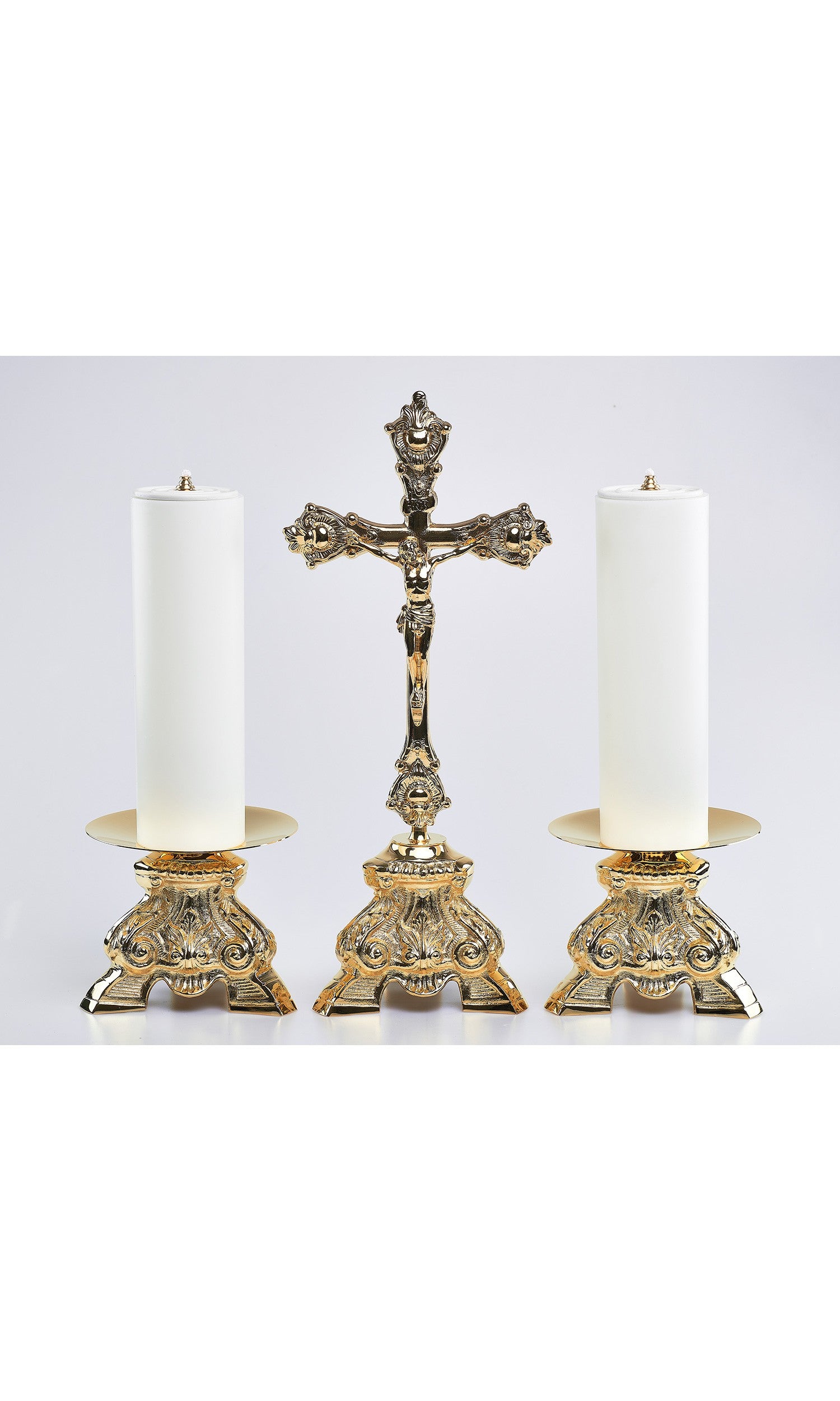 Coppia candelieri base treppiedi con finte candele