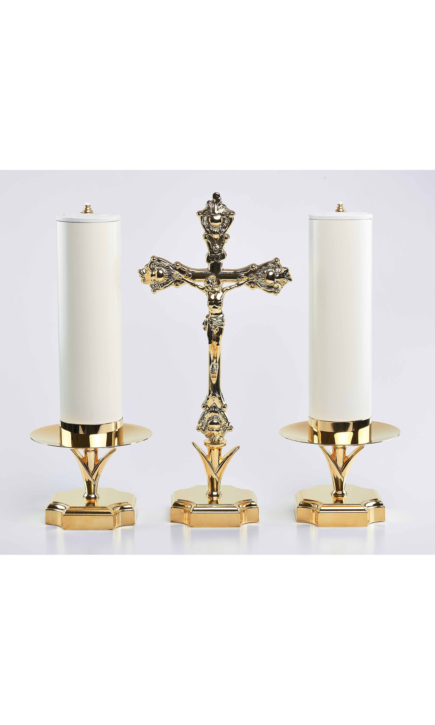 Coppia candelieri base quadrata con finte candele