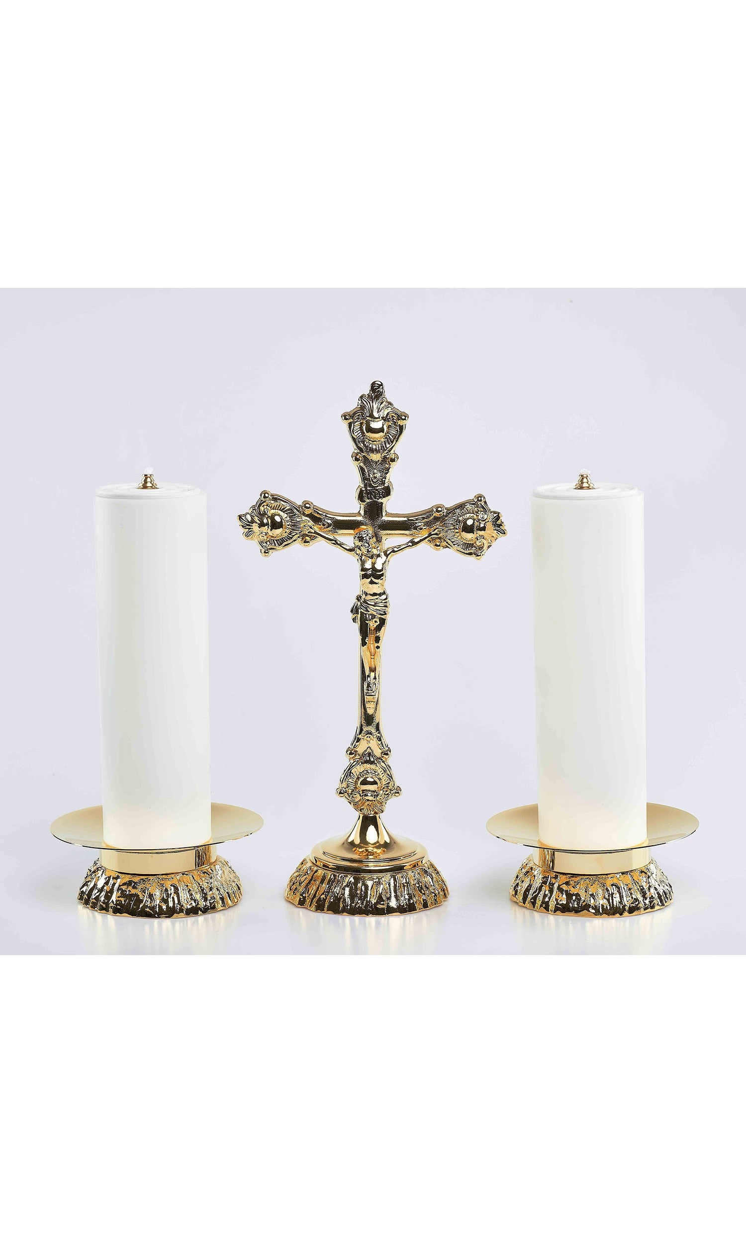 Coppia di candelieri con finte candele base corteccia grande