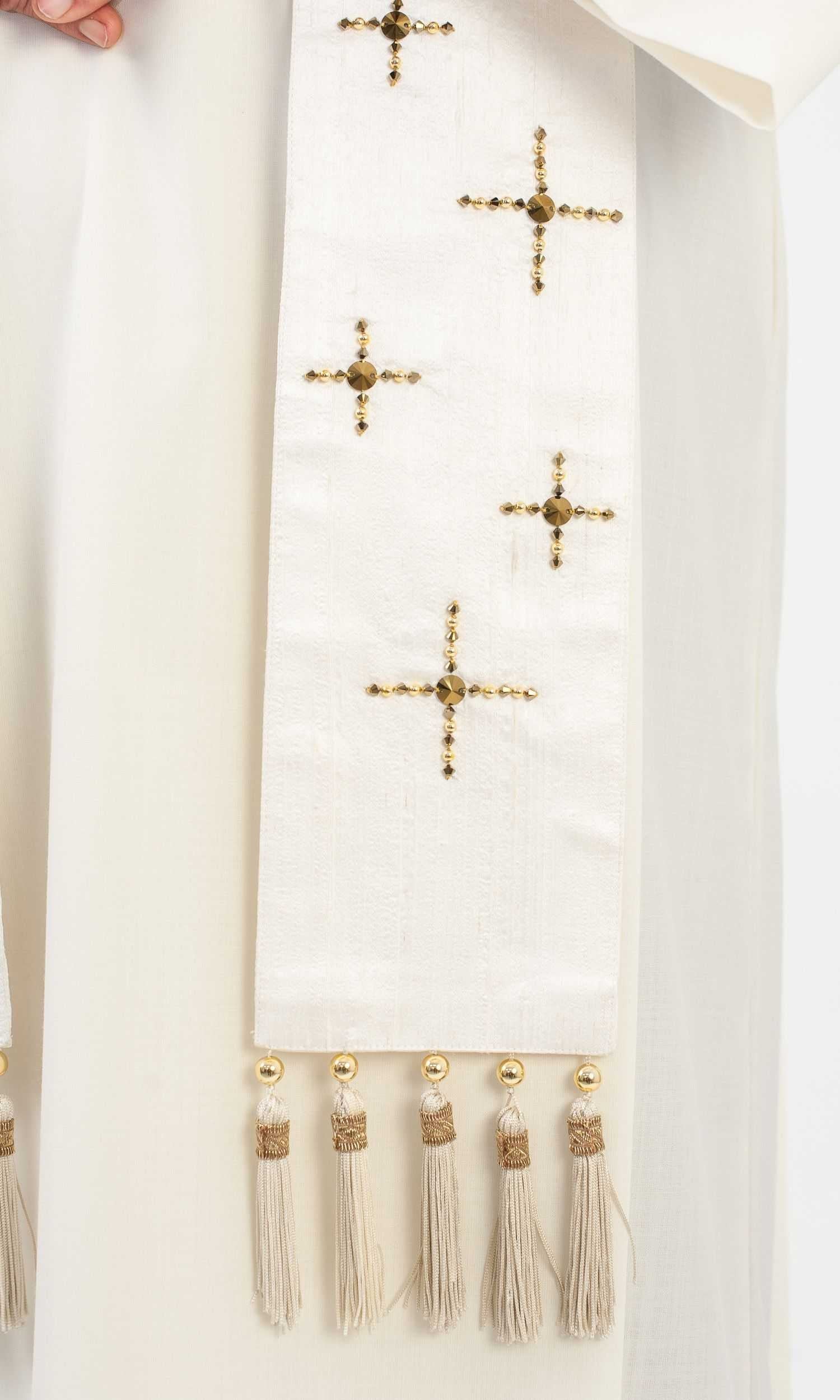 Stola per Sacerdote in seta bianca con croci