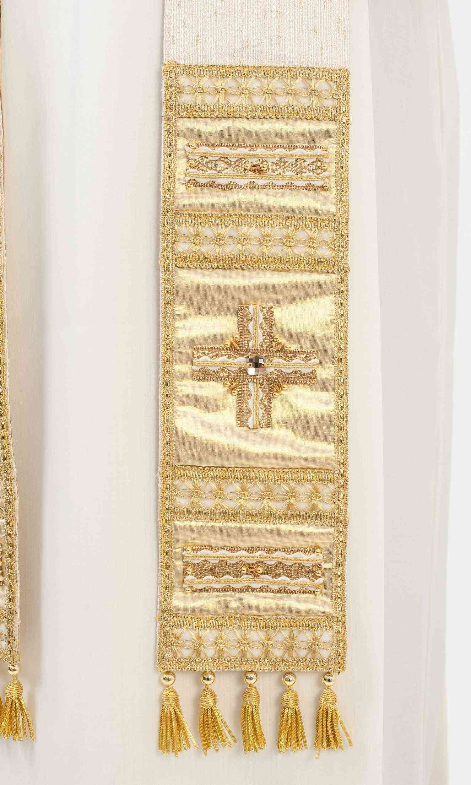 Stola per Sacerdote bianca in lana lino lurex con formelle