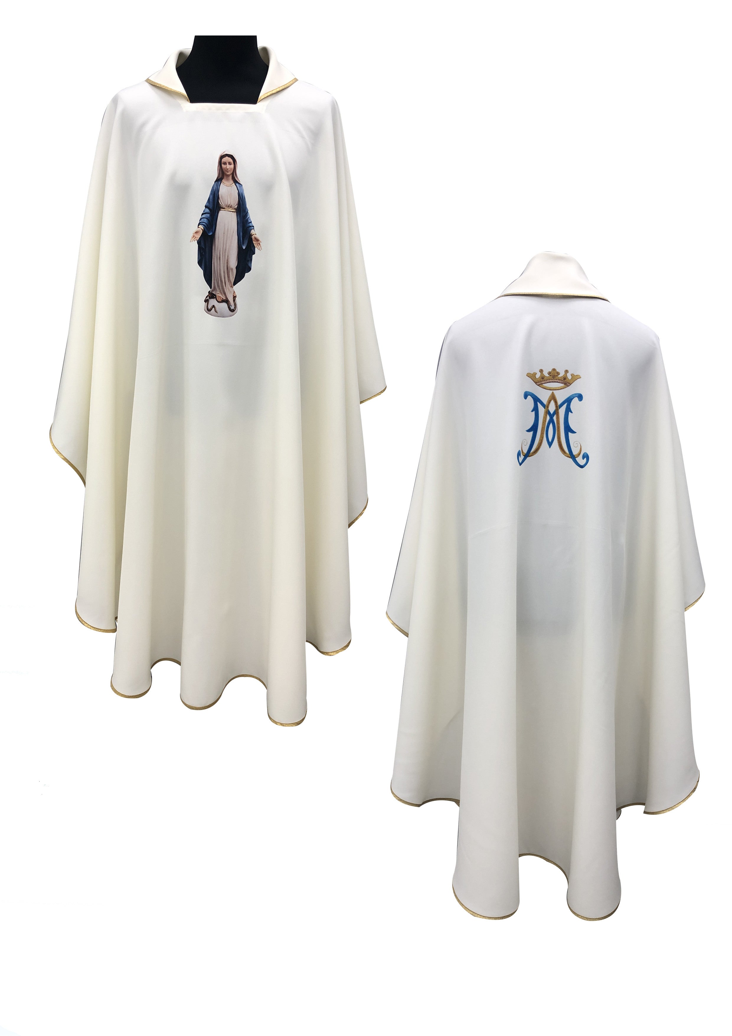 Casula Liturgica Bianca Stampa a Sublimazione Madonna Miracolosa