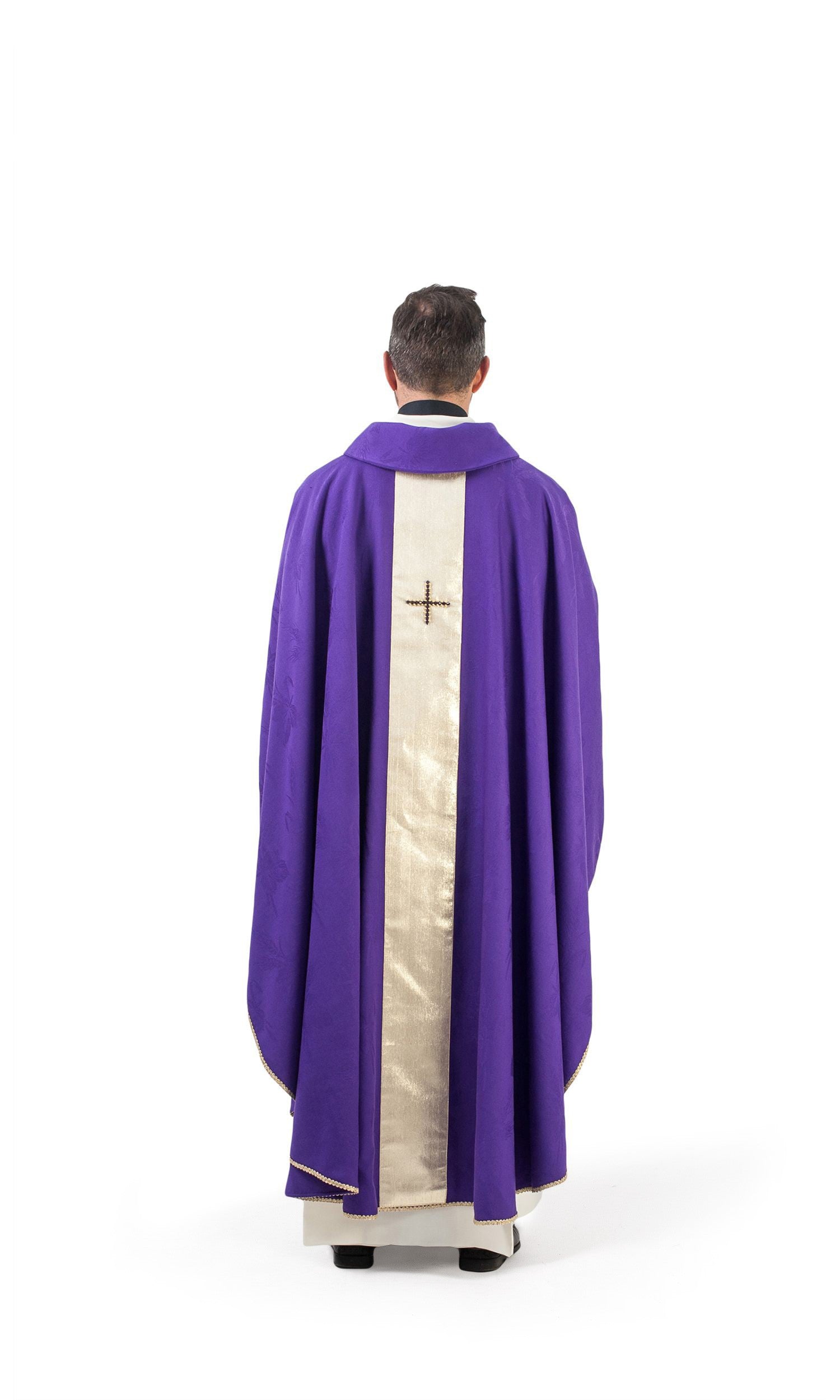 Casula in Lana Damascata con Croci a Mano Swarovski (Colori Disponibili)