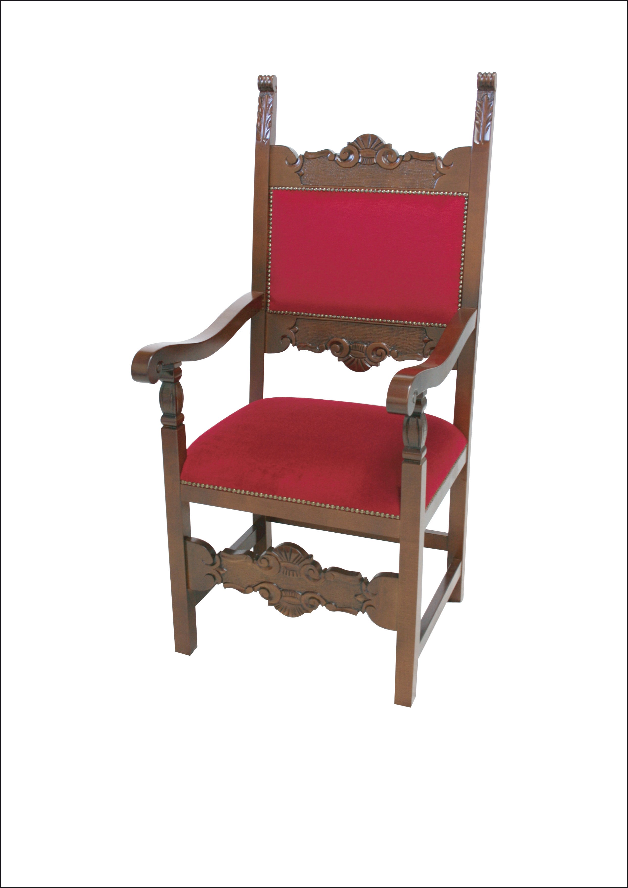 Poltrona in Legno massello Colore noce Stile fratina Imbottitura rossa