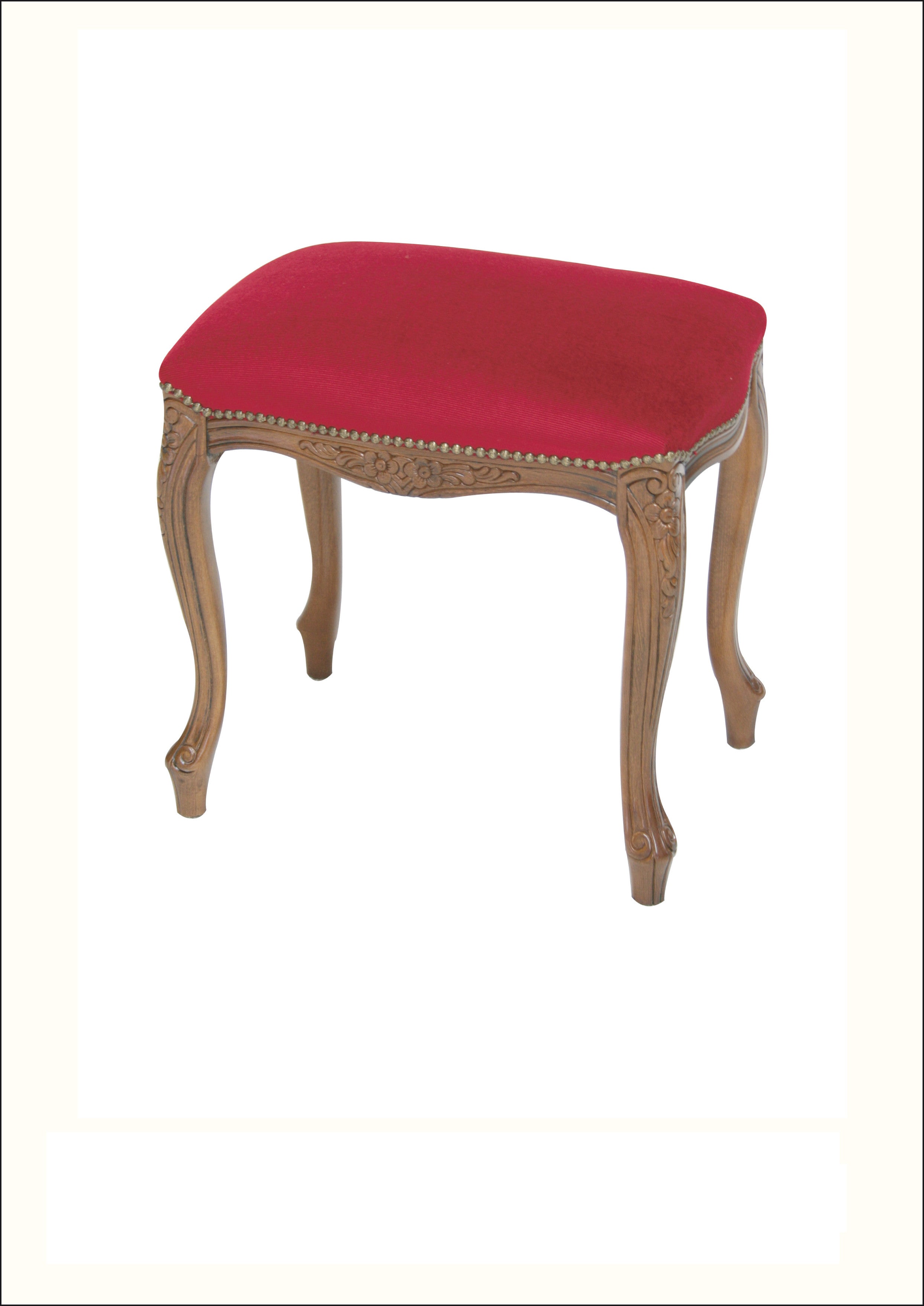 Sgabello in Legno massello Stile barocco Imbottitura rossa