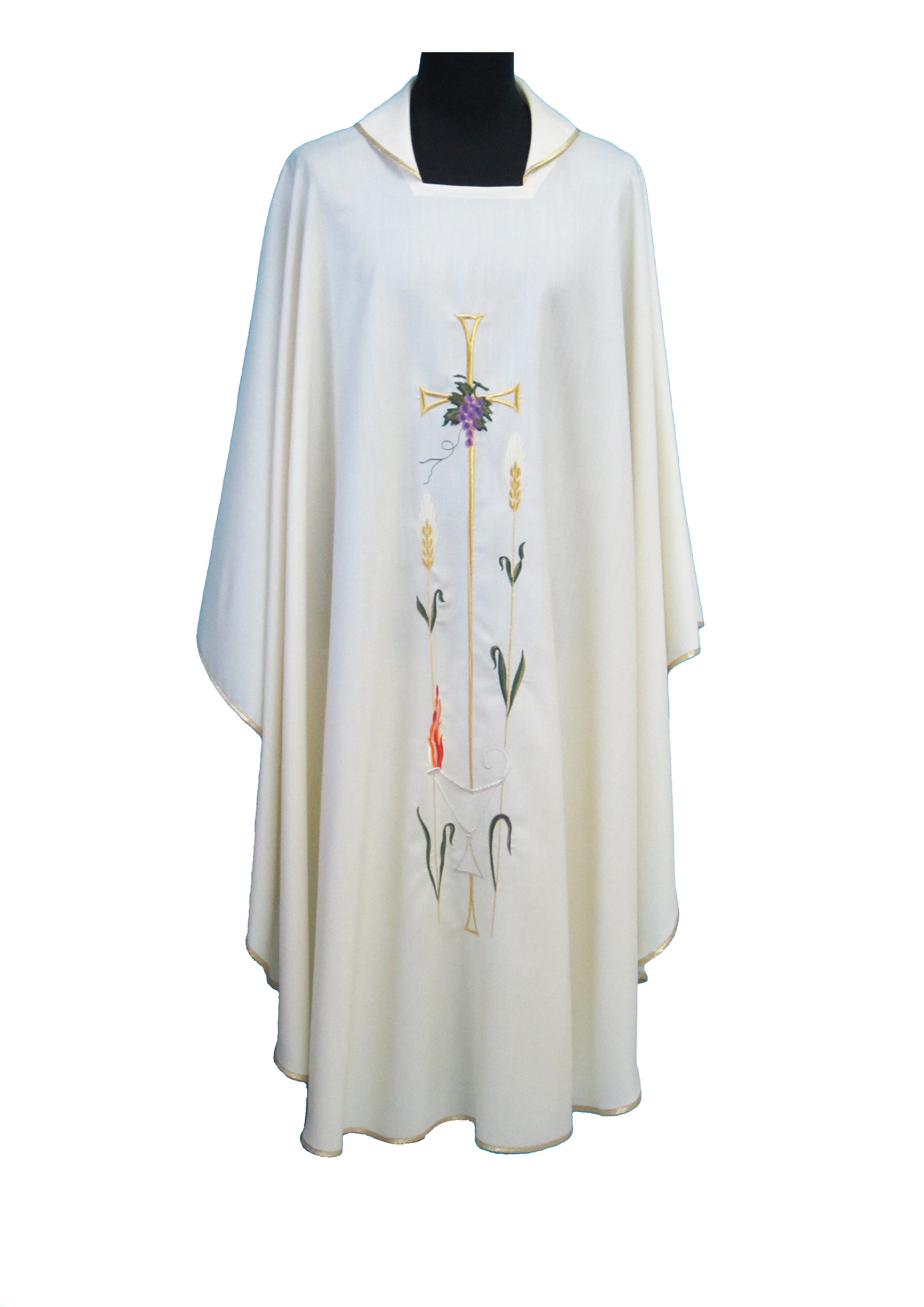Casula Liturgica Bianca in Poliestere Ricamo grano e lanterna accesa