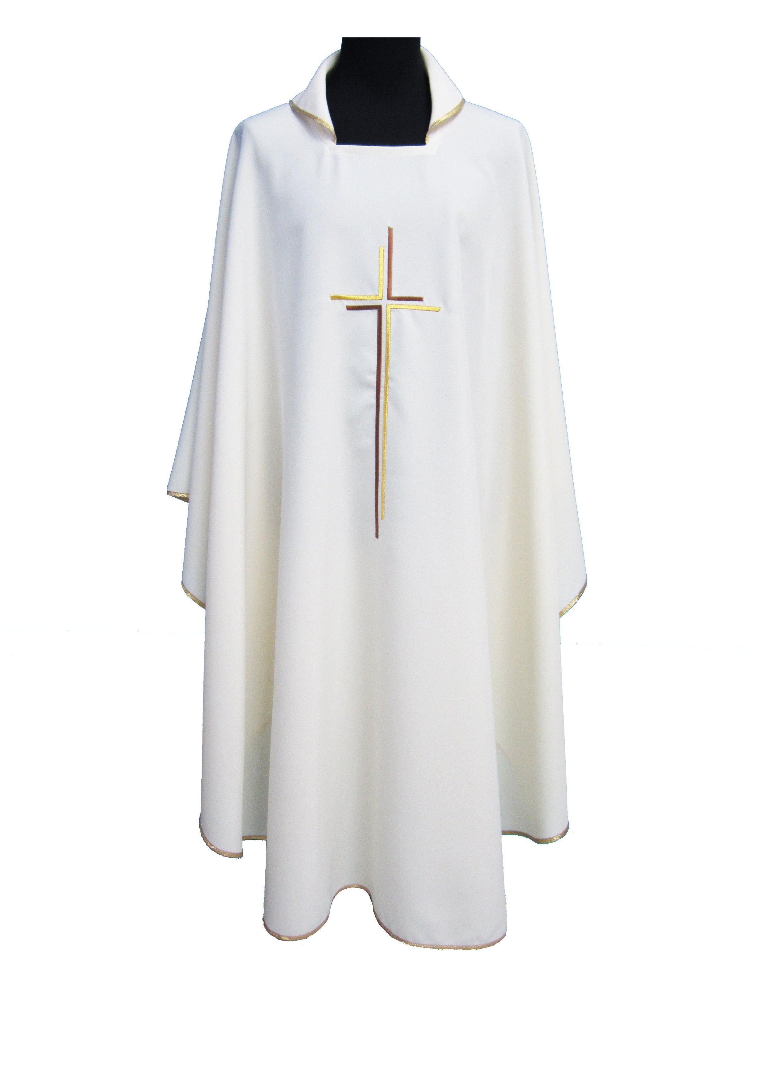 Casula per Sacerdote Bianca in Poliestere Ricamo croce semplice