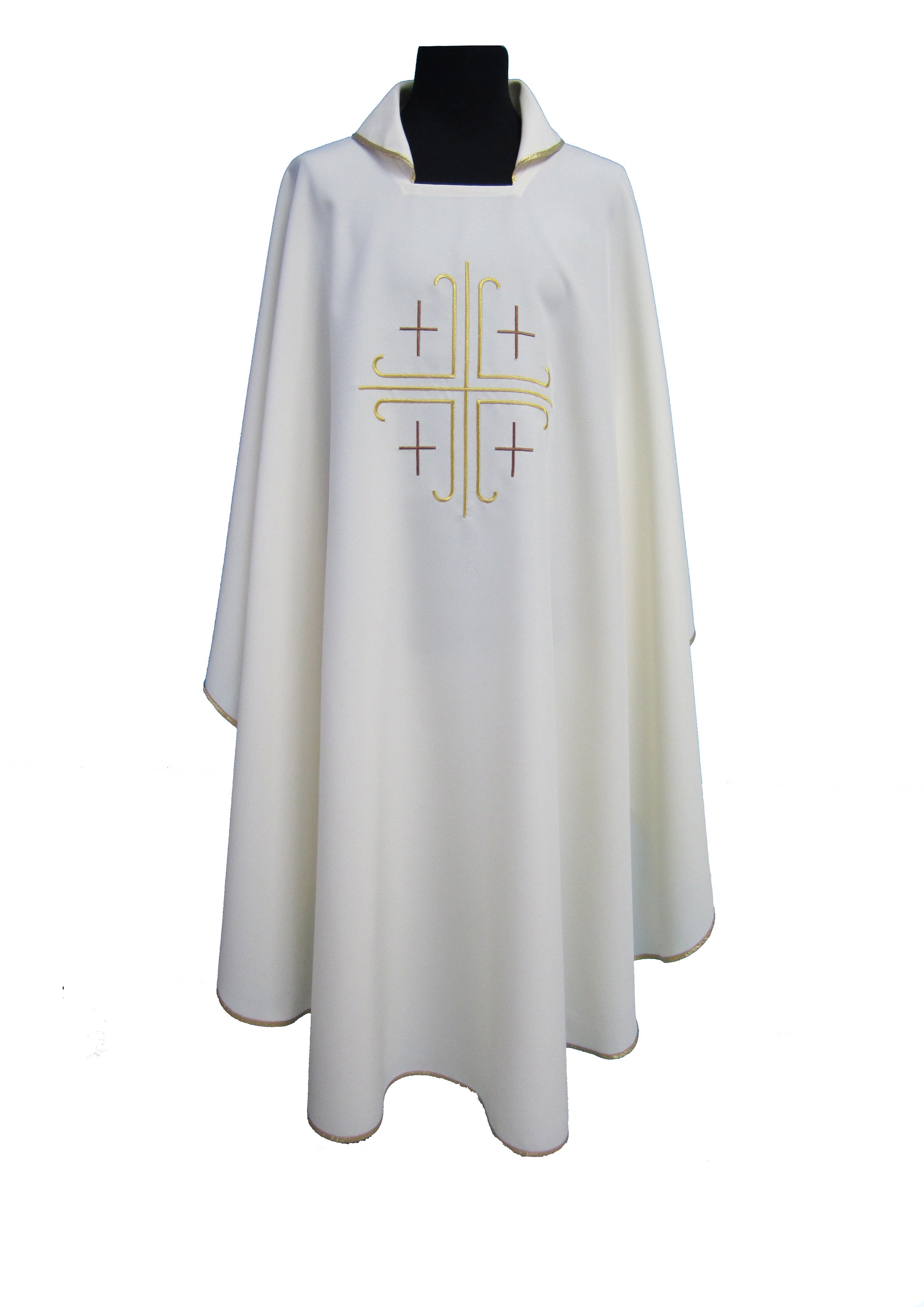 Casula Liturgica Bianca in Poliestere Ricamo croce centrale oro