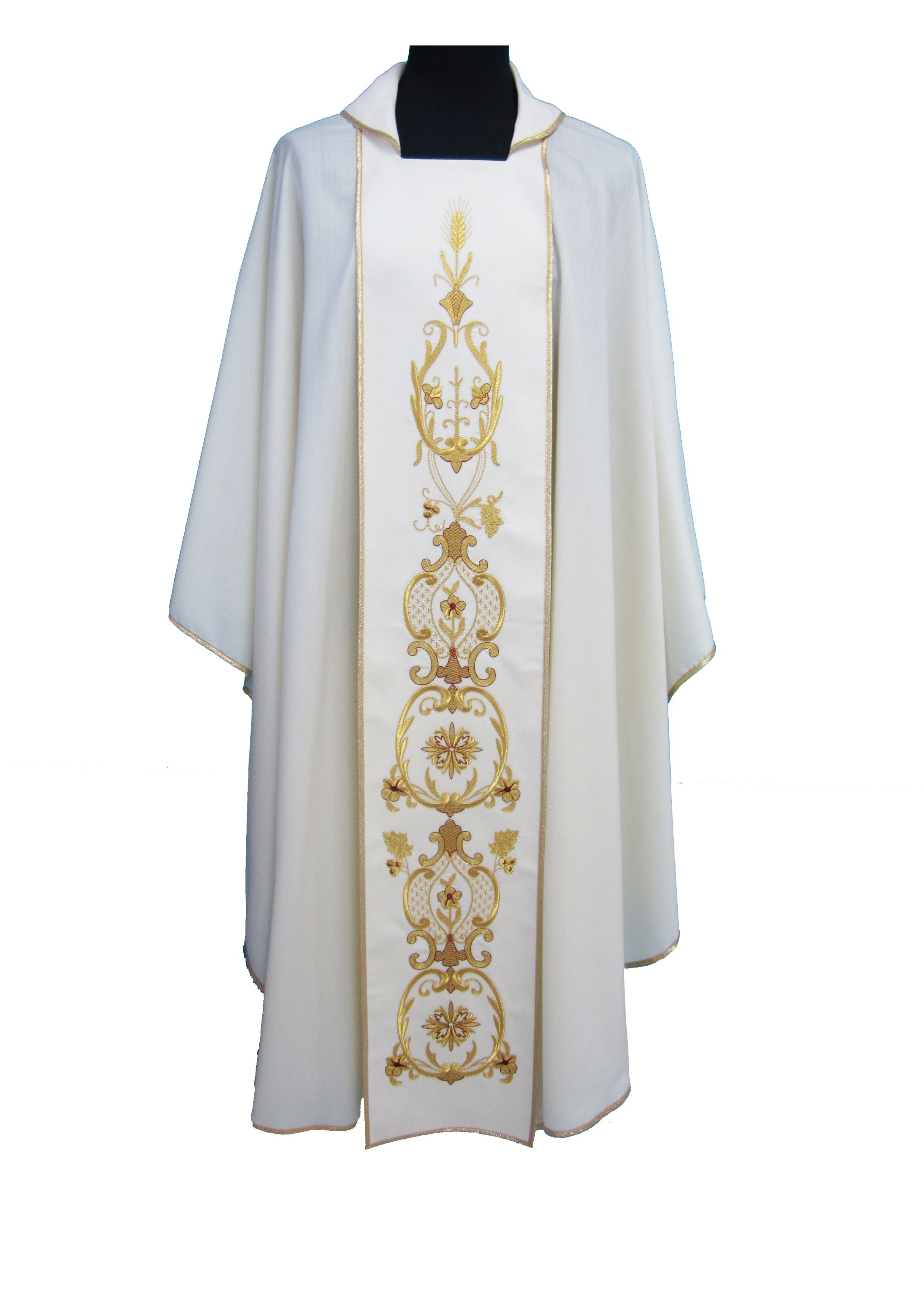Casula Liturgica in Pura Lana Colore bianco Stolone decorato Oro