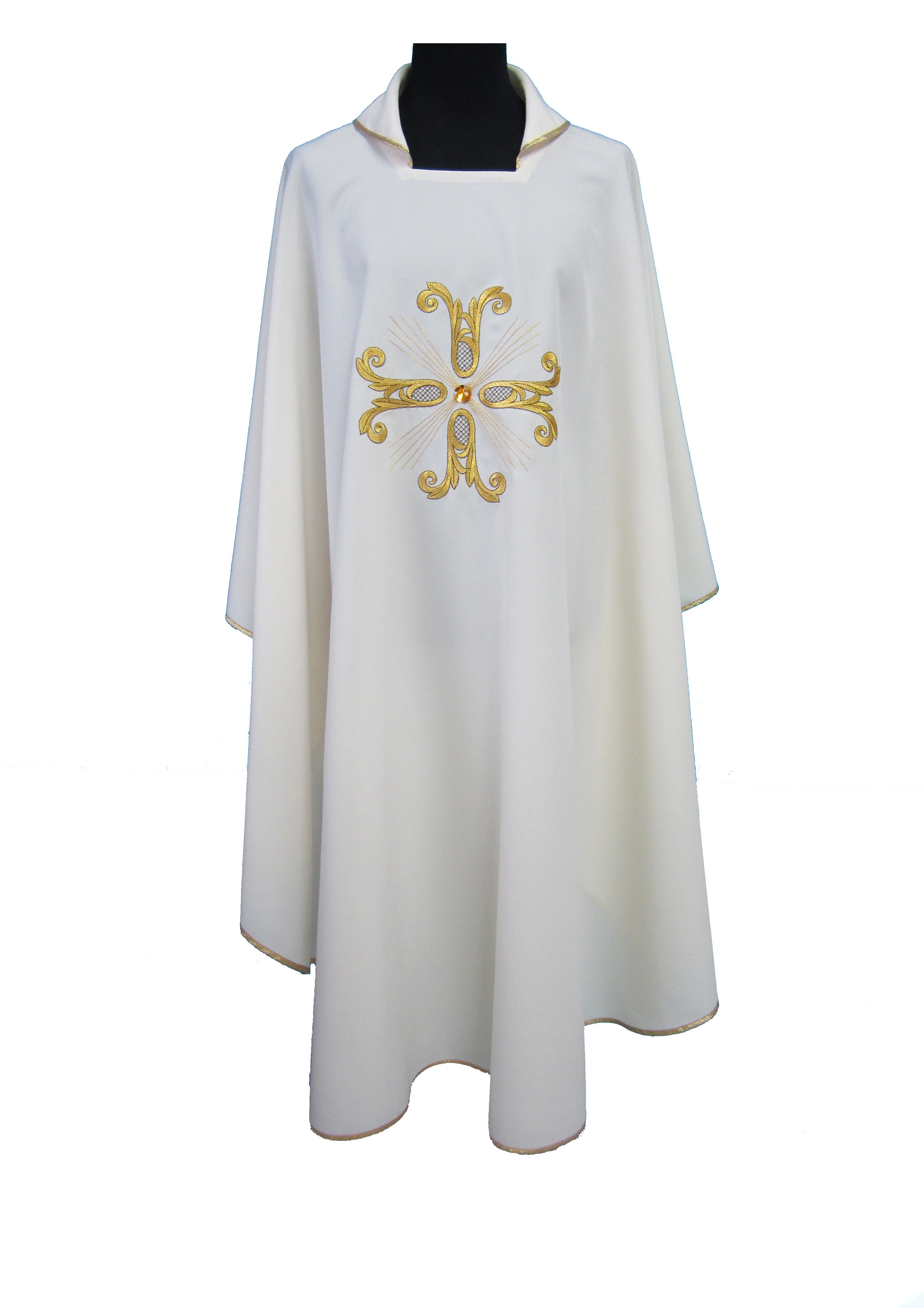 Casula per Sacerdote Colore bianco in Poliestere Croce forcuta