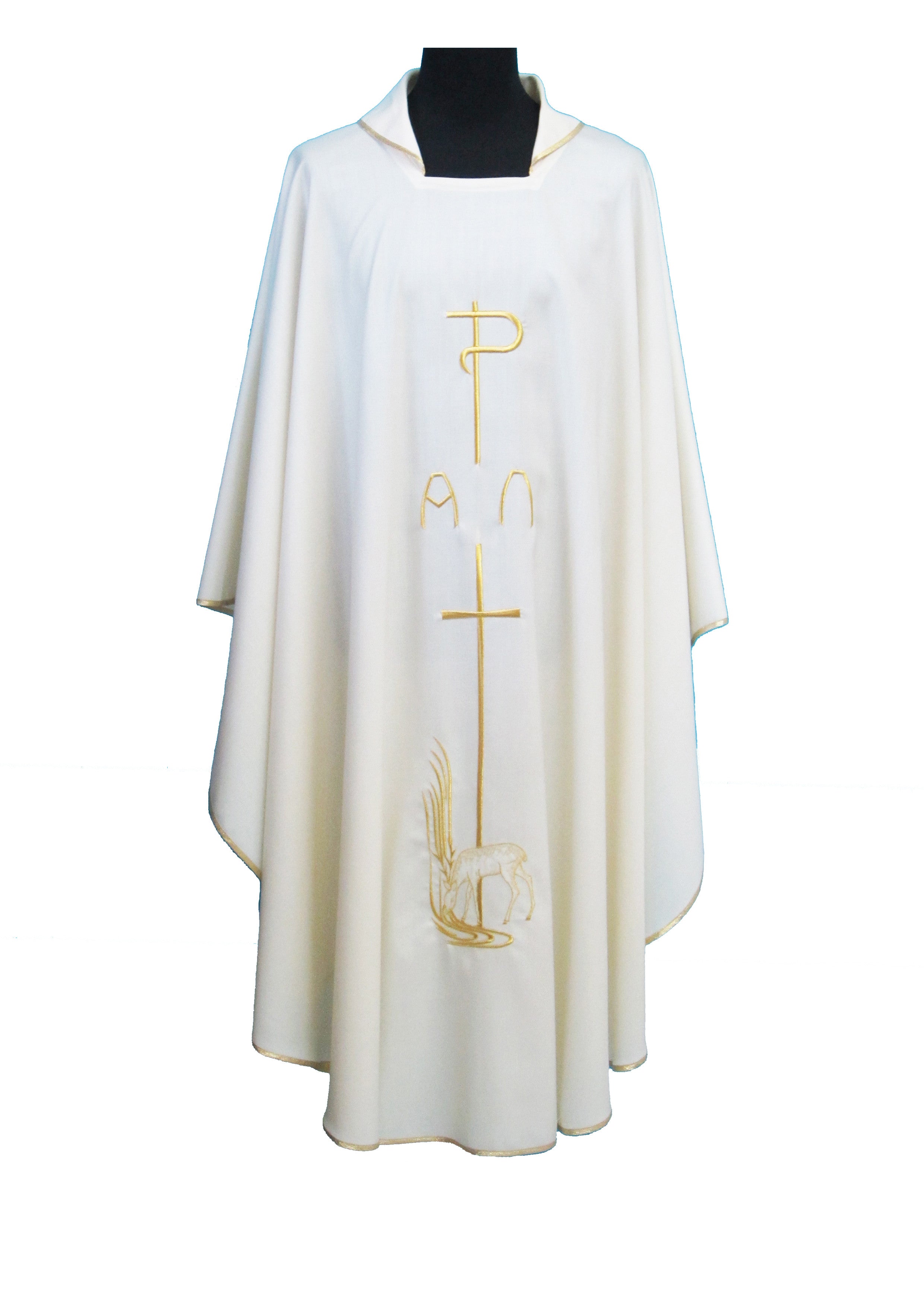 Casula per Sacerdote Poliestere Ricamo cervo alla fonte e Orlo Oro