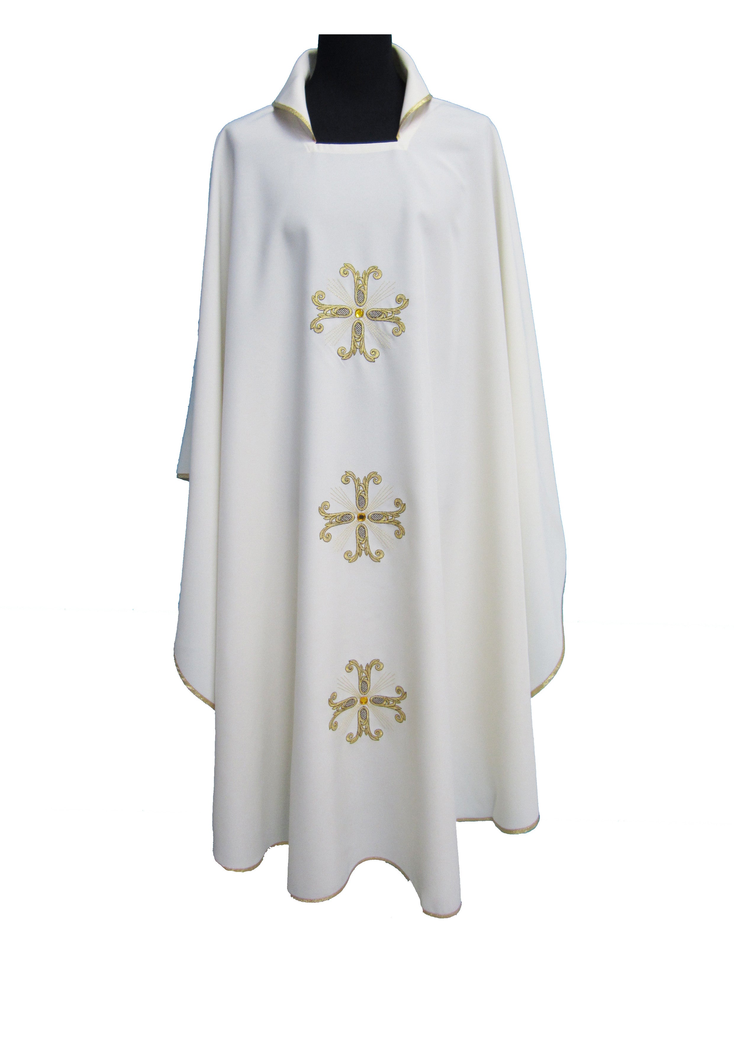 Casula Liturgica Ricamo Tre Croci e Orlo Oro (Colori Liturgici, Rosa, Celeste, Morello, Nero)