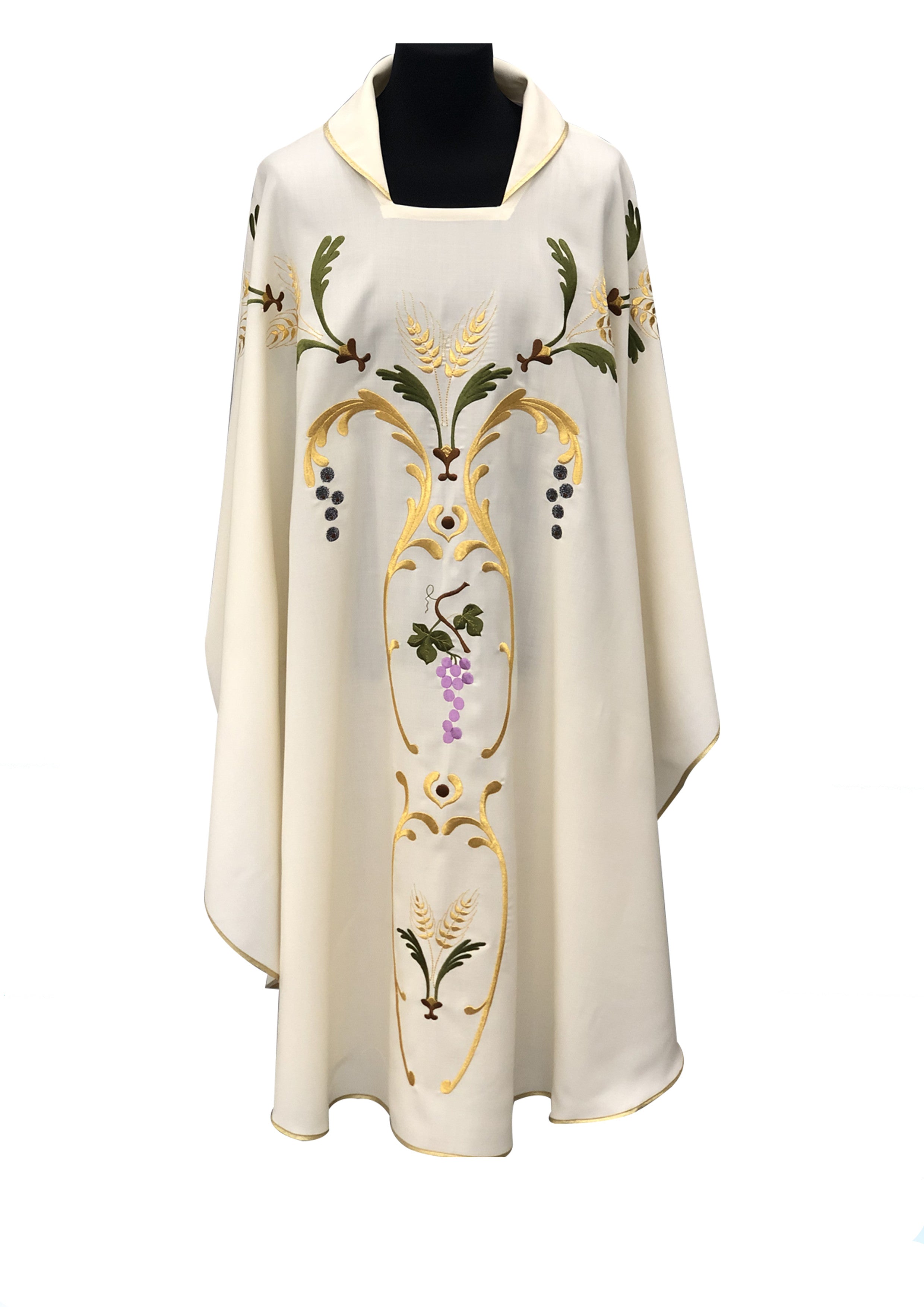Casula Liturgica in Pura Lana Ricamo uva e motivi barocchi colorato