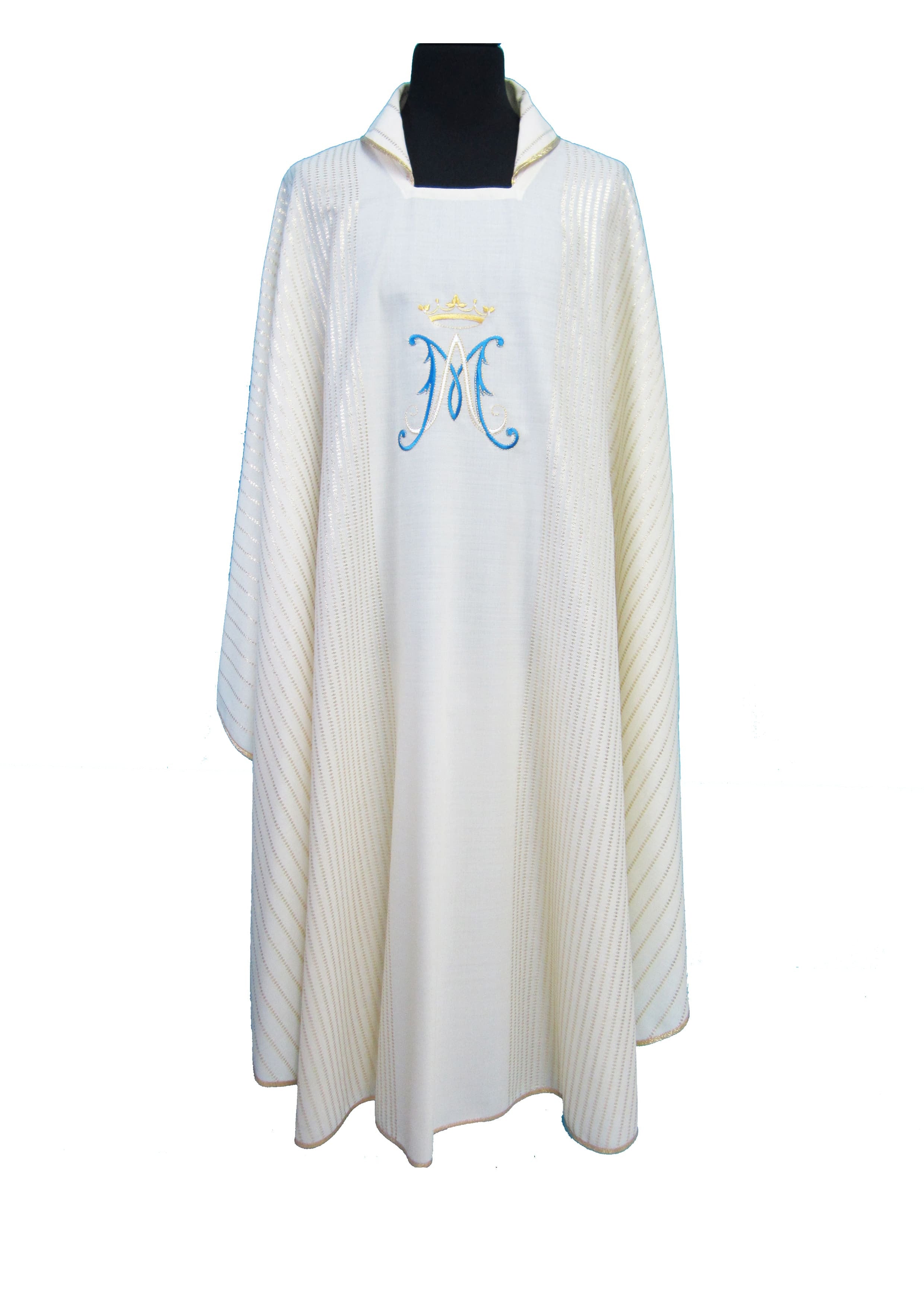 Casula Liturgica bianca Tela Lana in lurex monogramma mariano