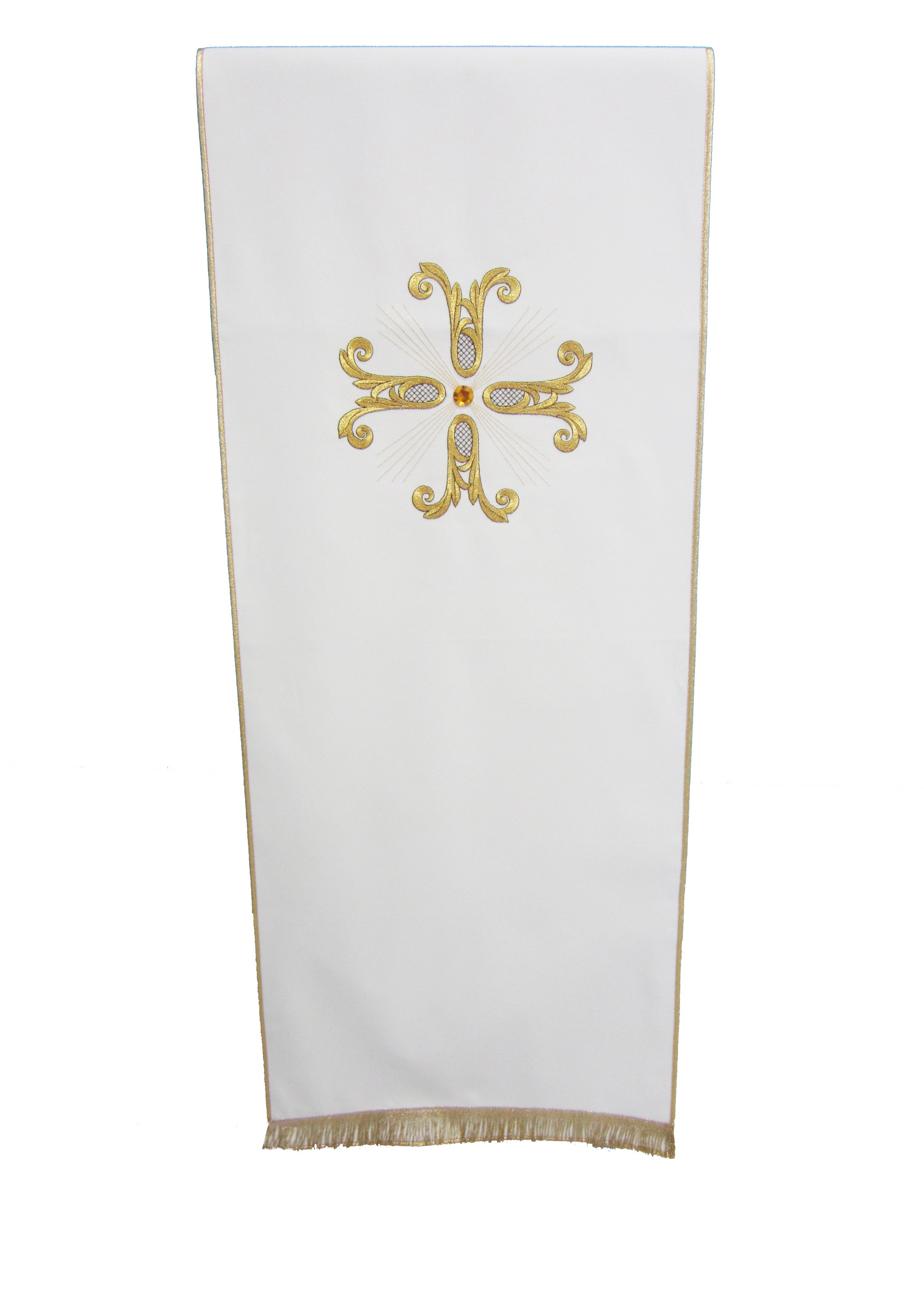 Coprileggio Liturgico bianco con croce decorata in poliestere