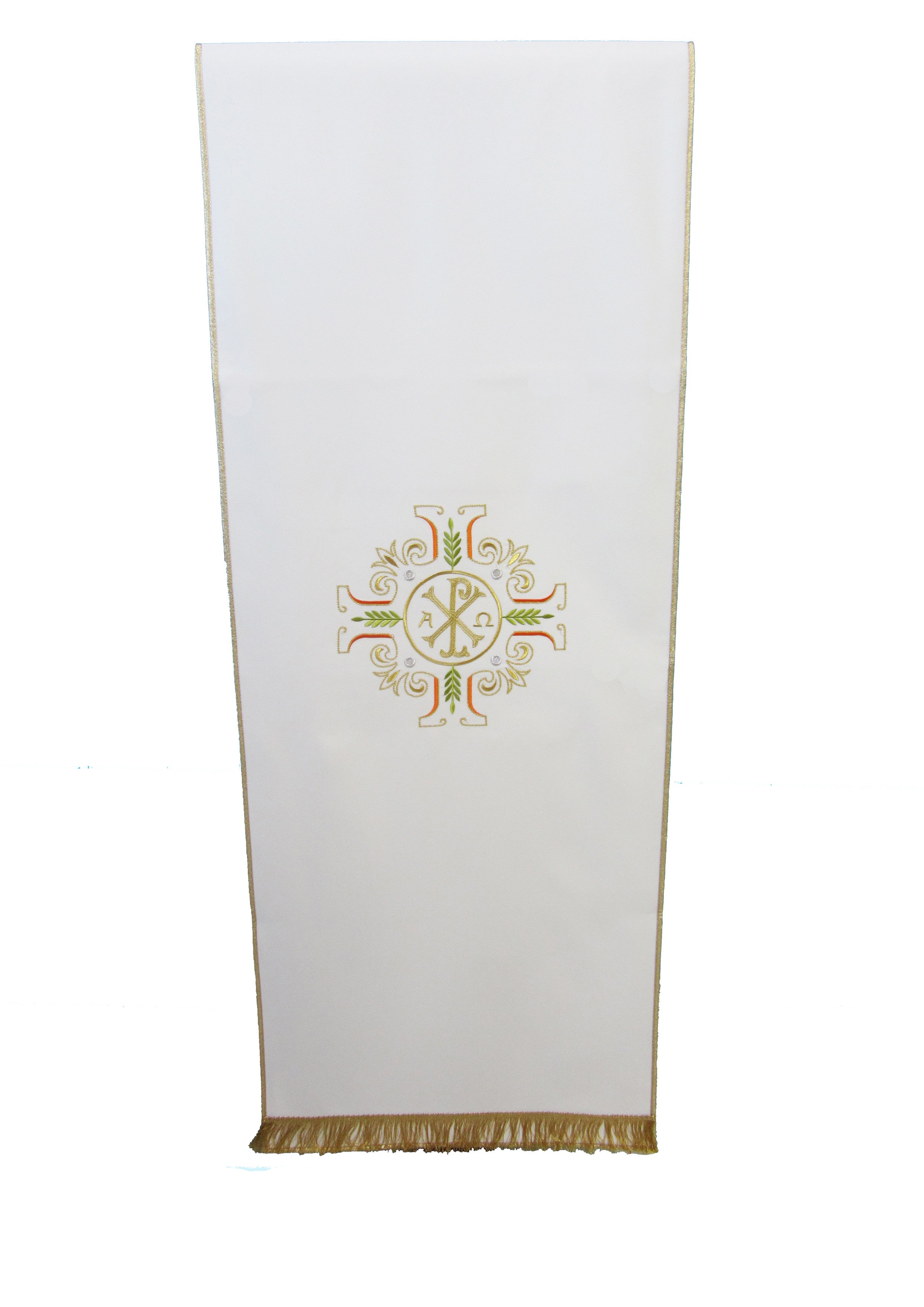 Coprileggio Liturgico bianco con croce riccamente decorata in poliestere