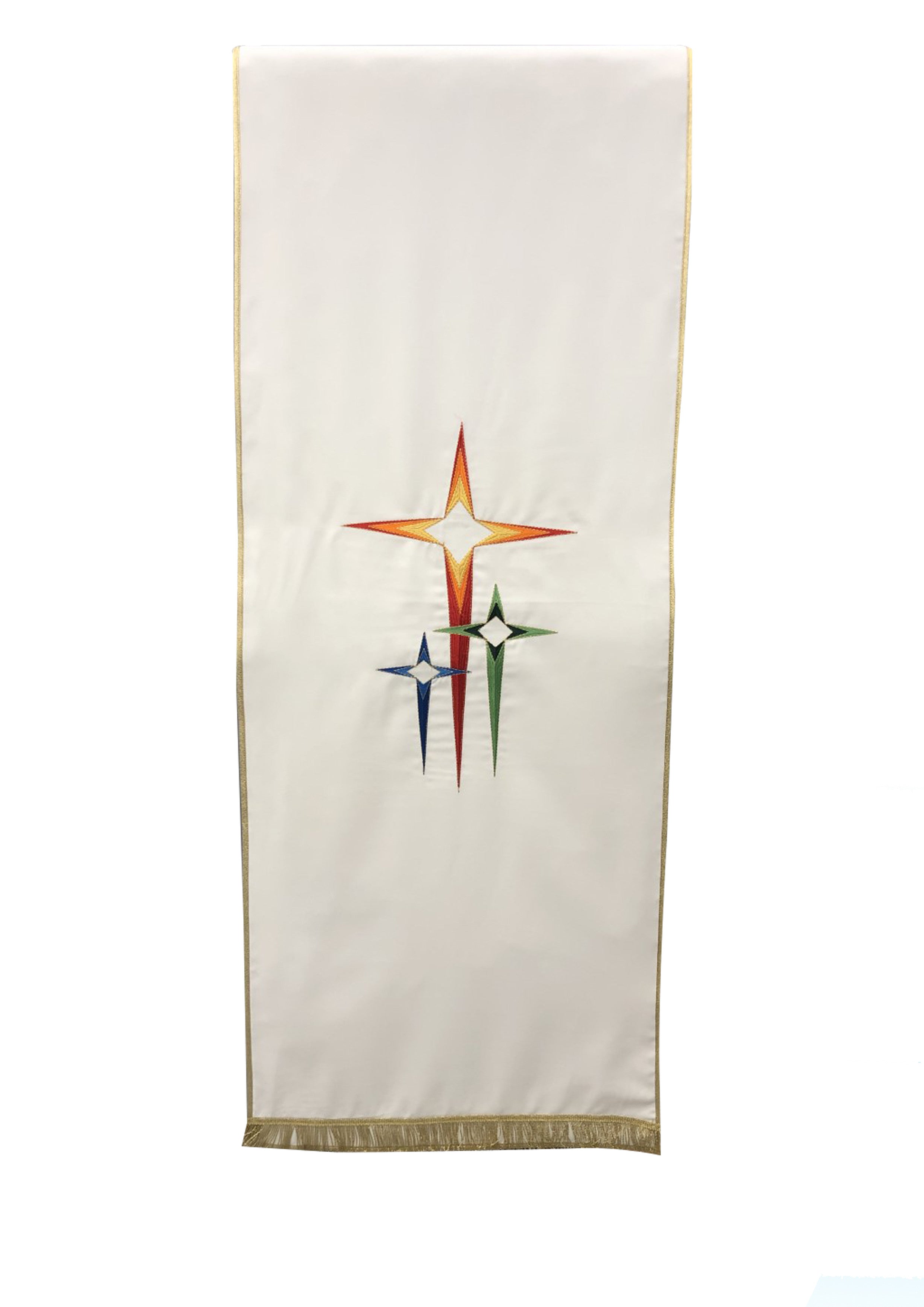 Coprileggio Liturgico bianco con tre stelle luminose in poliestere
