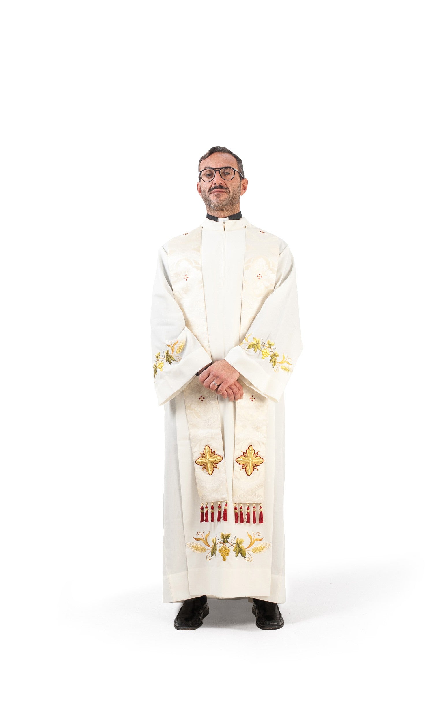 Stola per Sacerdote Bianca con Croci Canuttiglia Oro