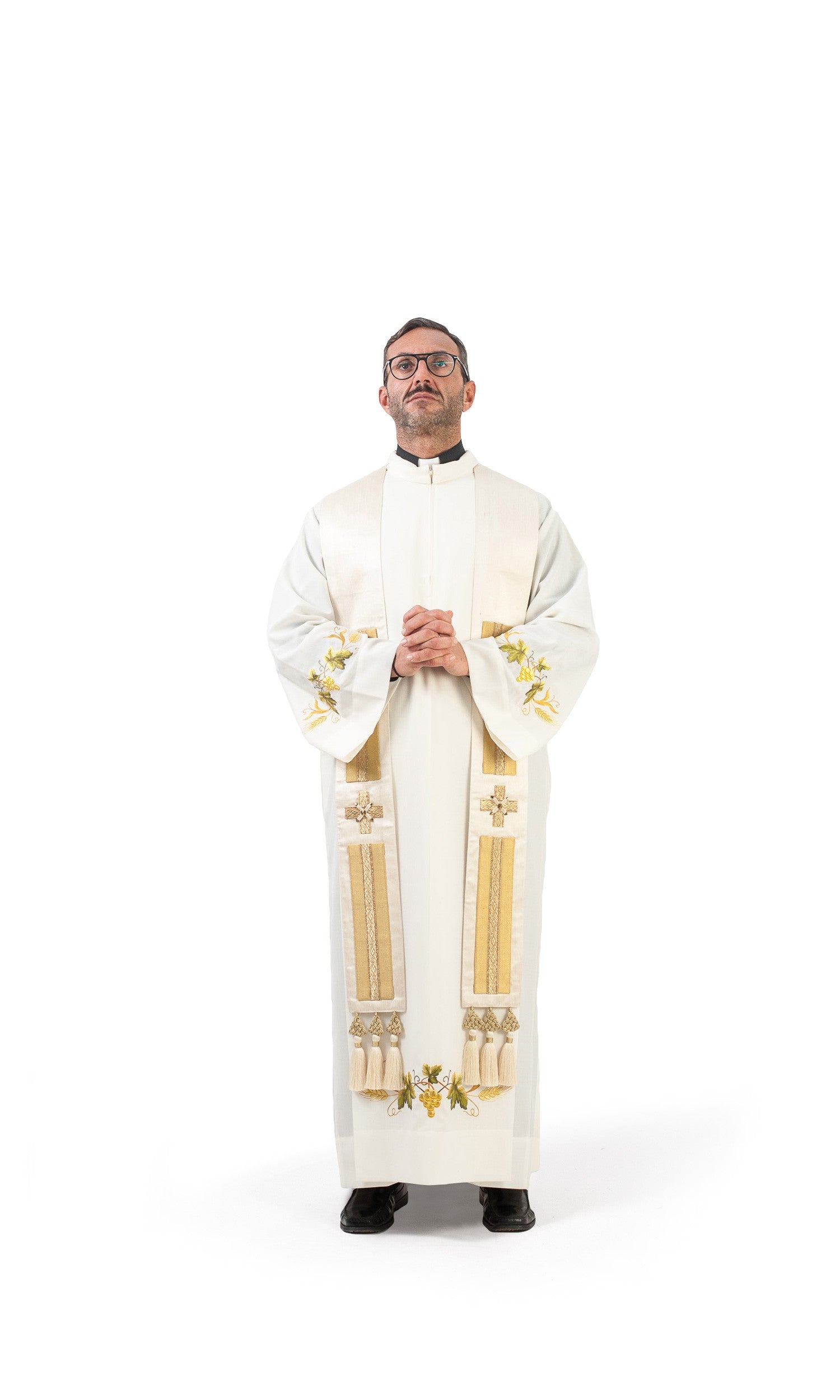 Stola per Sacerdote in Seta Bianca con Inserti