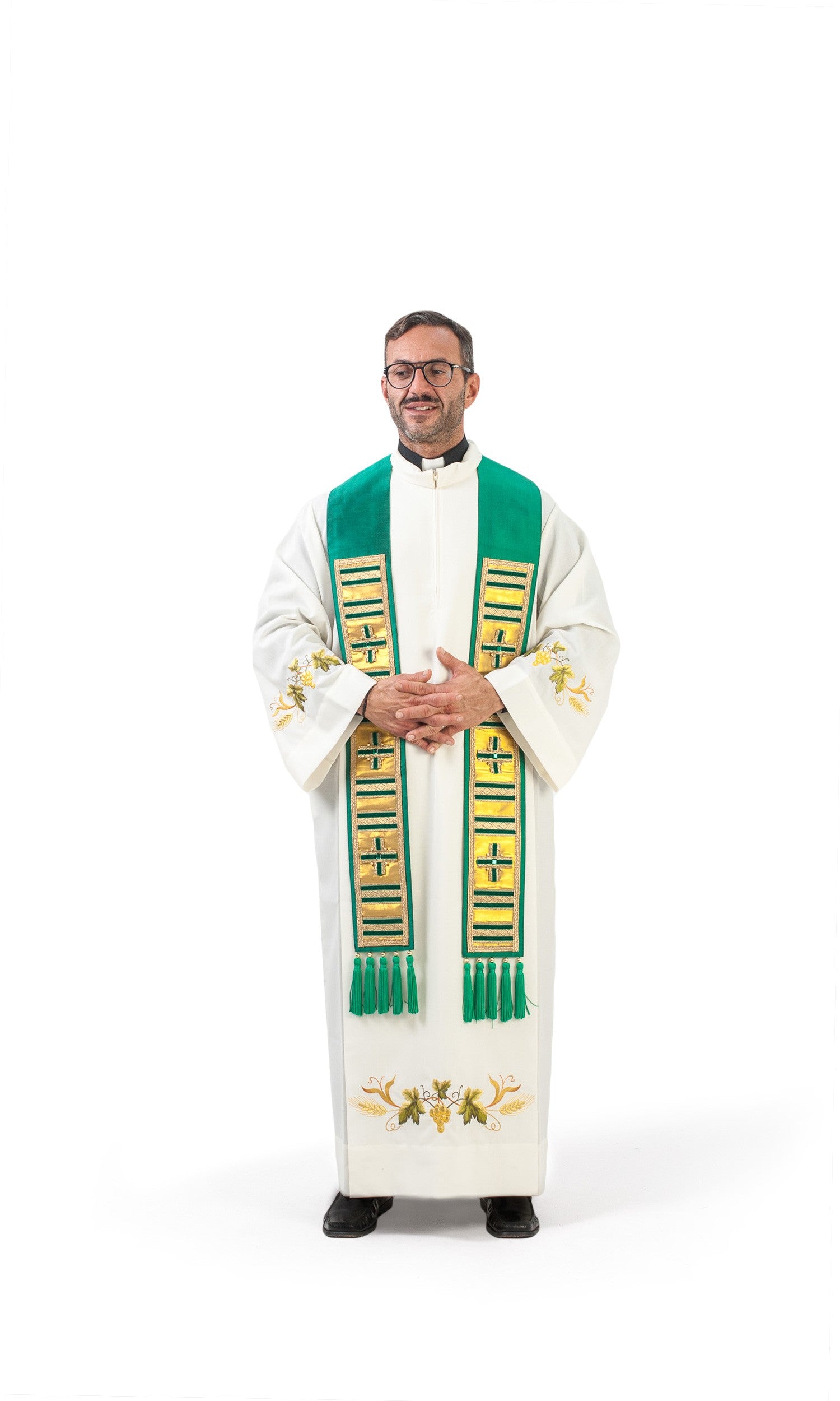 Stola per Sacerdote Verde in Seta con Croci