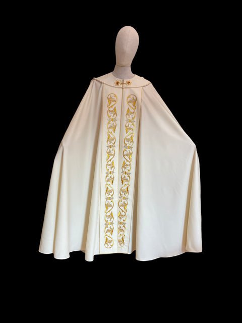 Piviale sacro per sacerdote bianco con ricamo oro