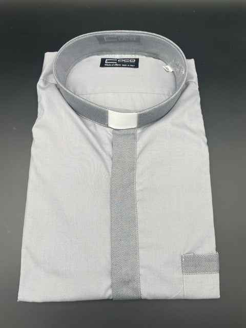 Camicia sacerdotale clergy grigia contrasto diagonale misto cotone