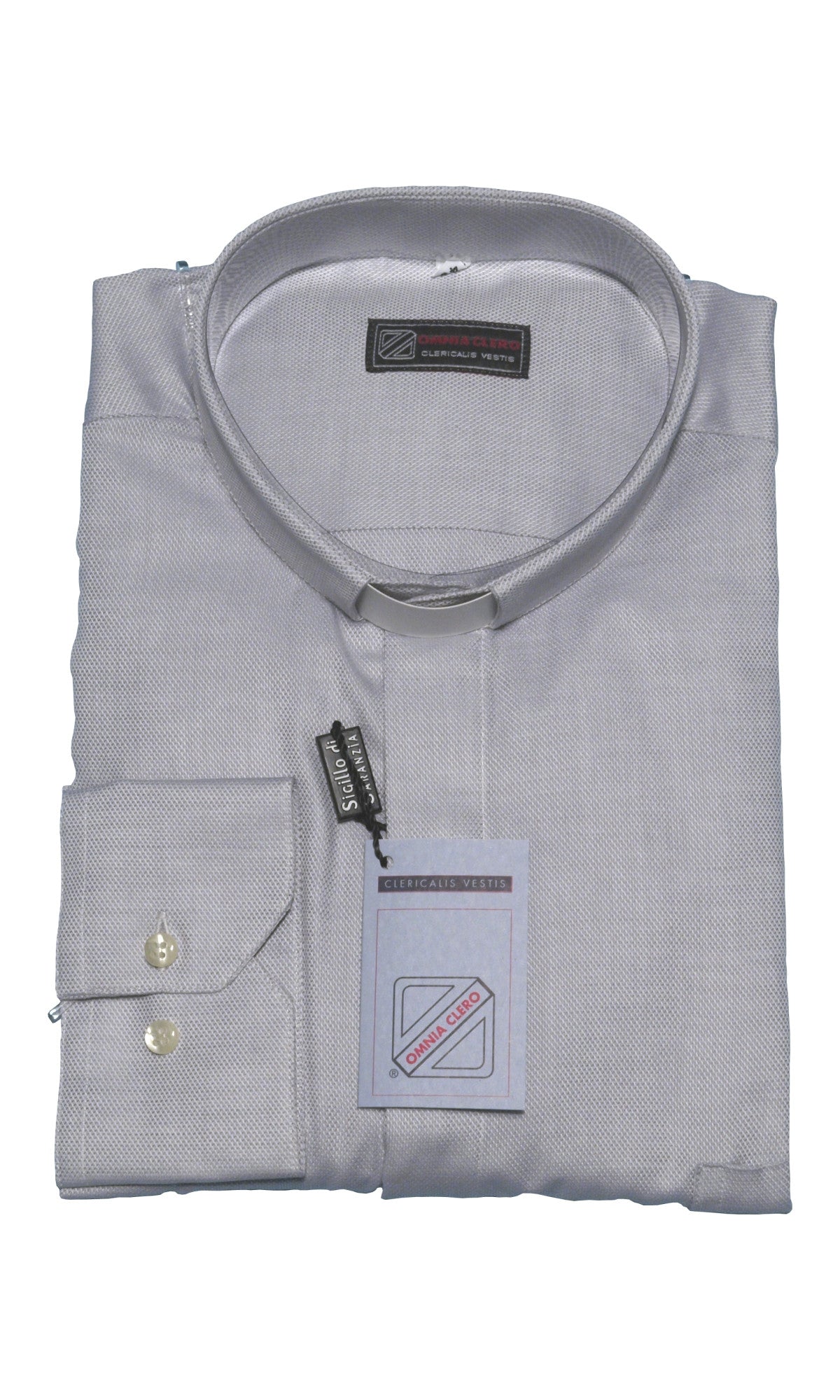 Camicia sacerdotale grigio chiaro piquet manica lunga puro cotone