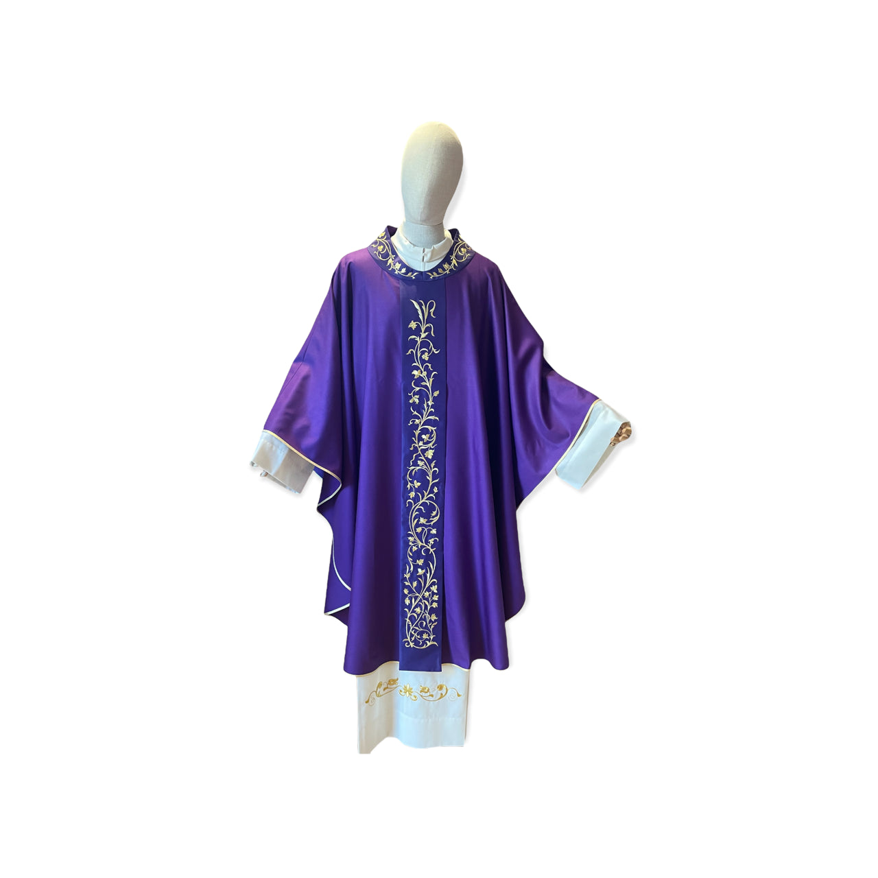 Casula Solenne Marini Ricamo Floreale Oro (Disp. 4 Colori Liturgici e Mariana)
