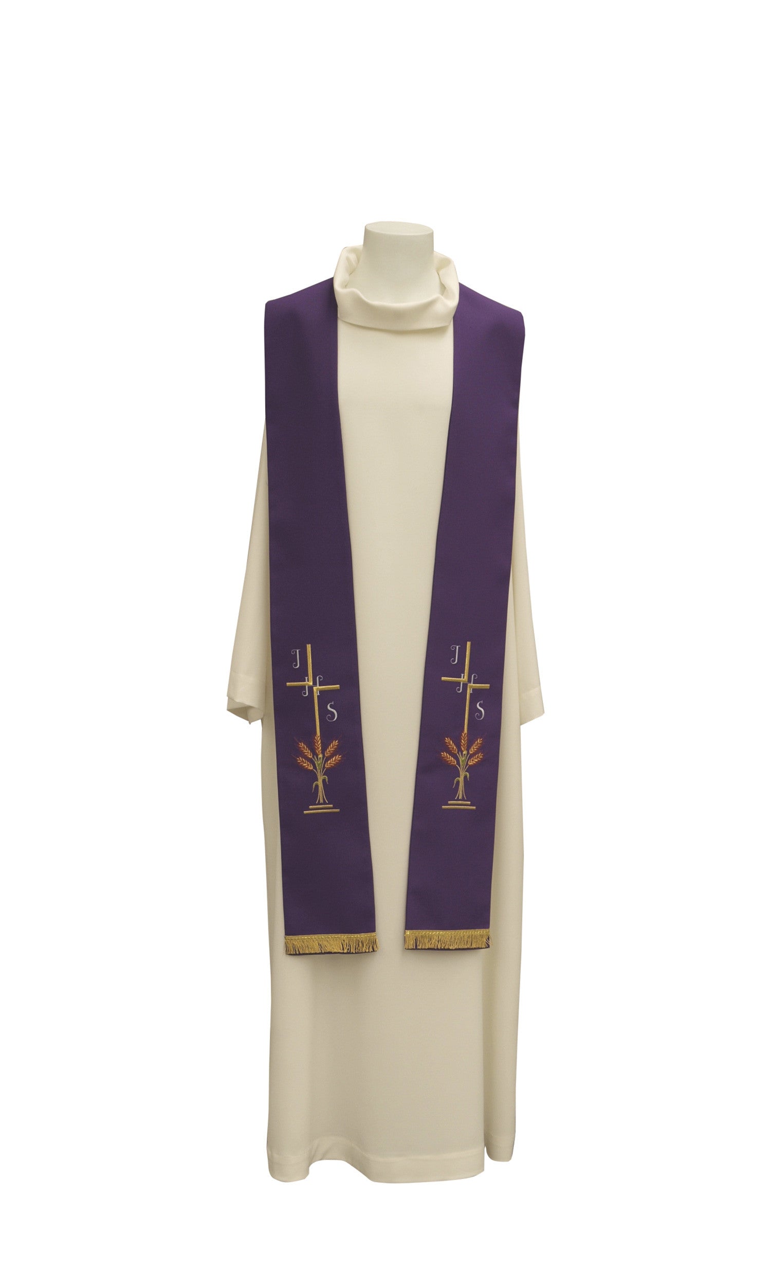 Stola per Sacerdote con Ricamo Spiga e IHS (Colori Liturgici Disponibili)