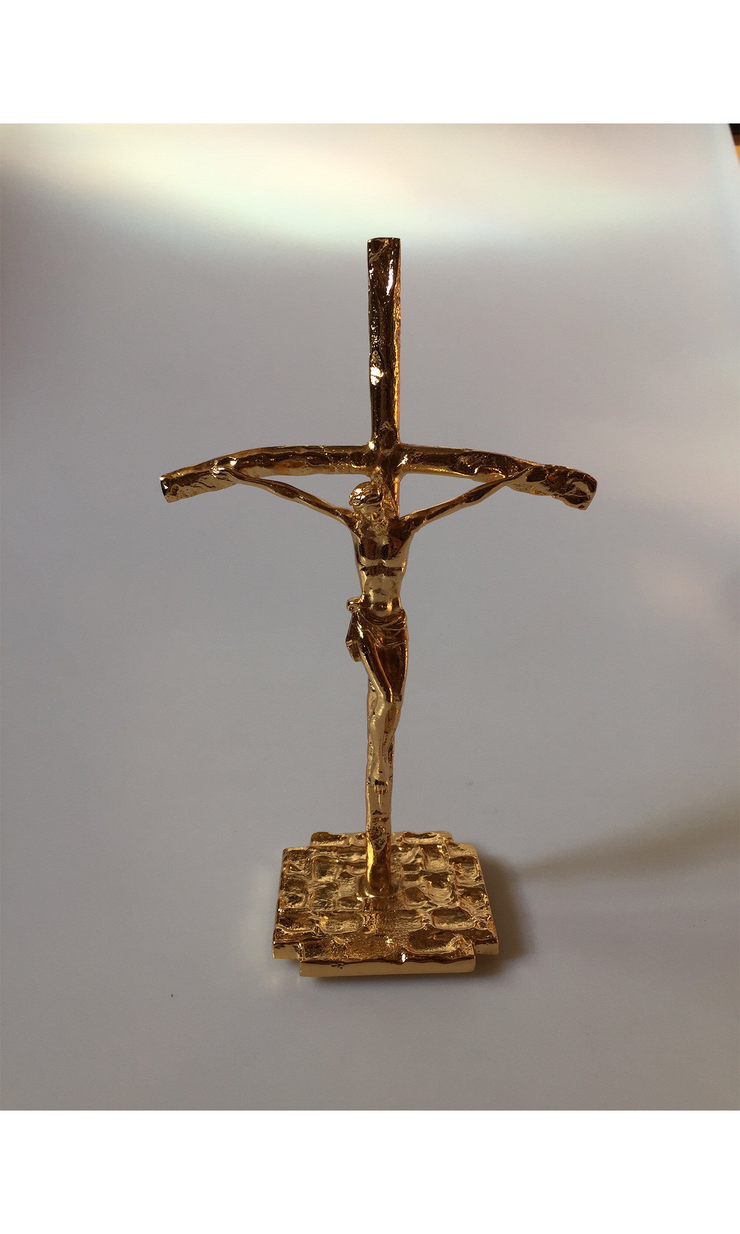 Croce da Tavolo in Bronzo fuso Dorata Altezza 20 cm