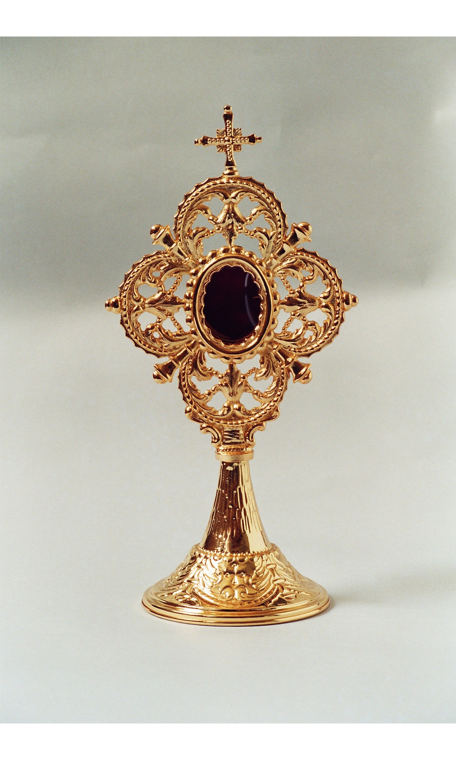 Reliquiario cesellato in Bronzo fuso colore oro con intarsi