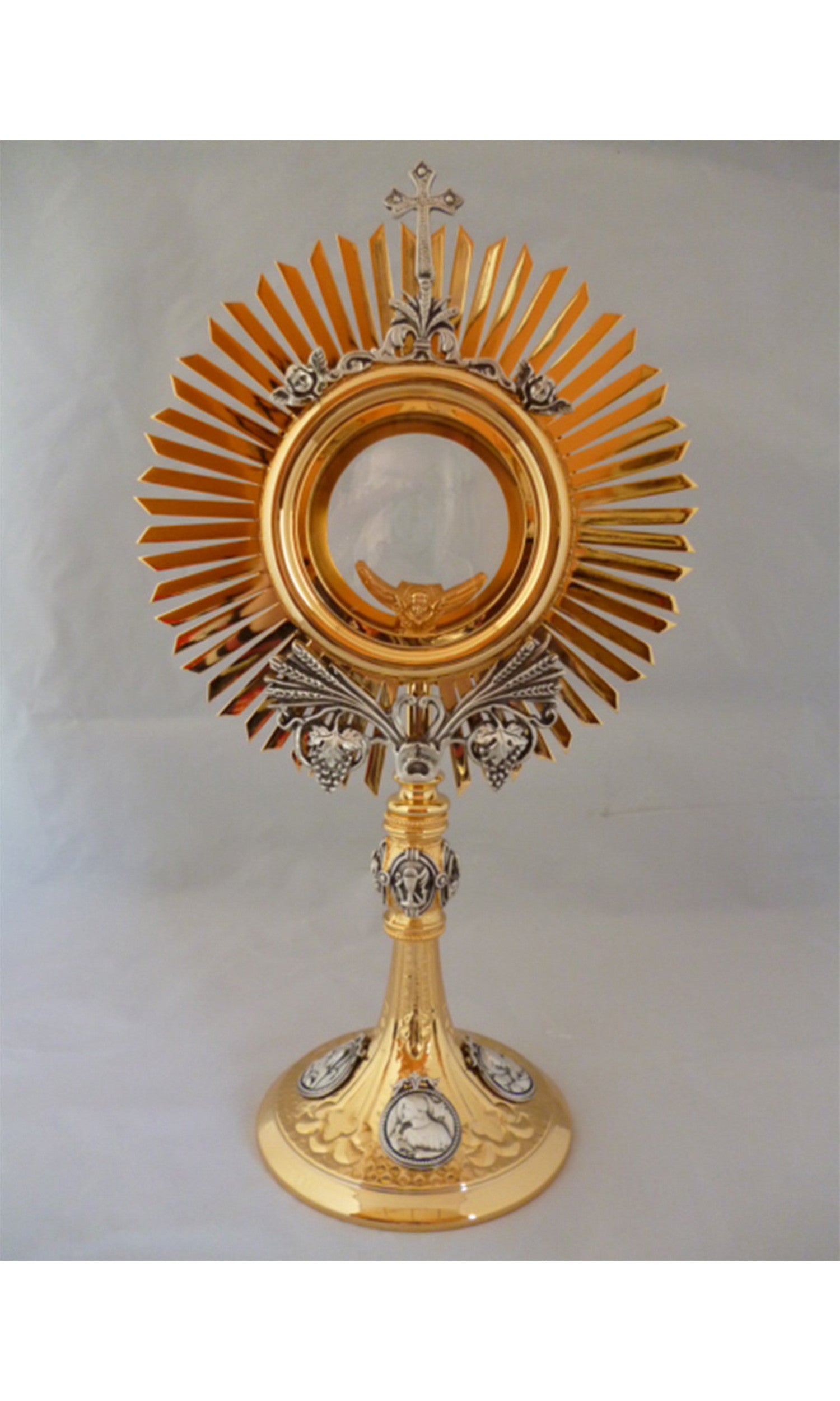 Ostensorio in bronzo fuso in Dorato con Medaglie Argento