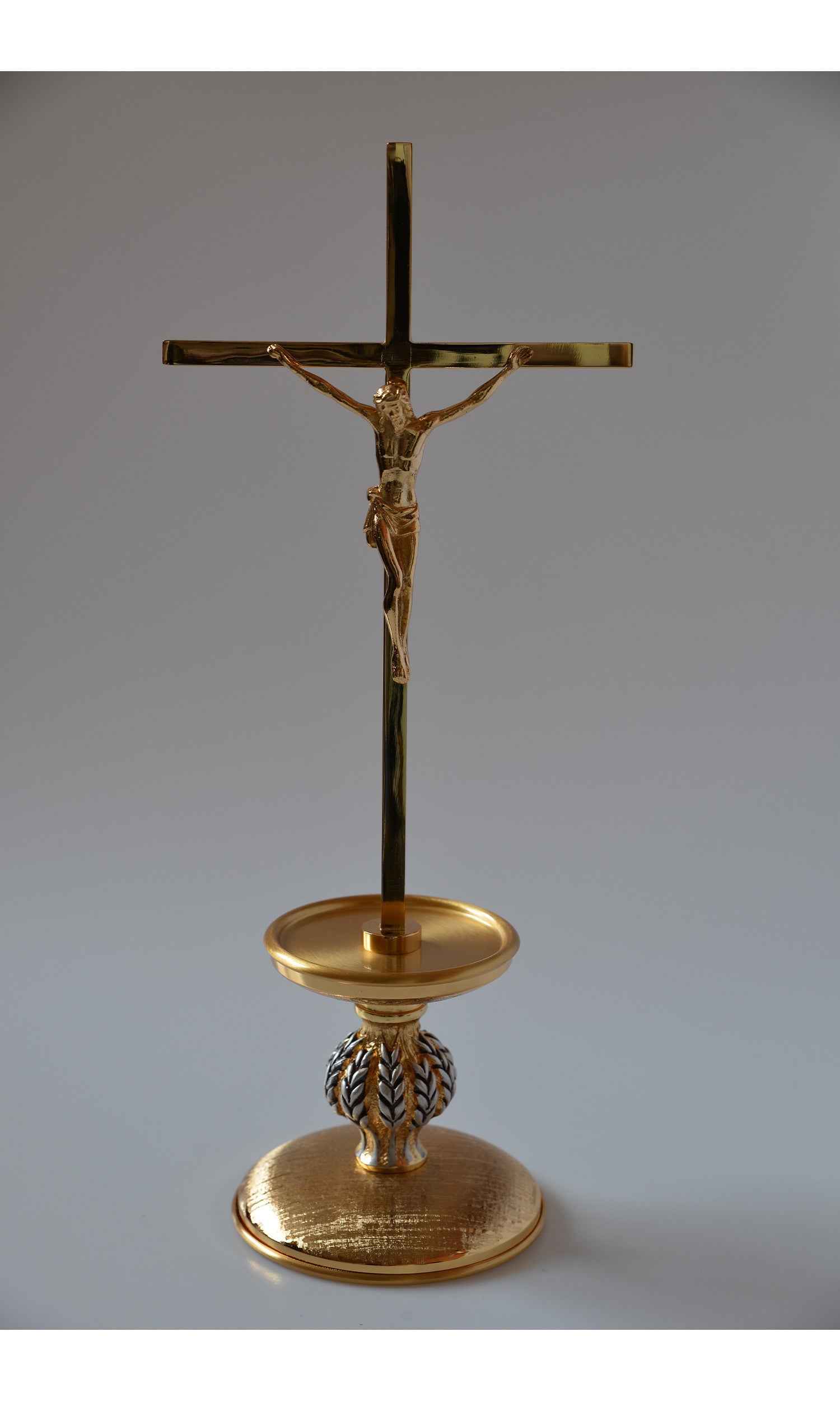 Croce "Spighe" da mensa in Bronzo fuso Colore Oro Altezza 25 cm
