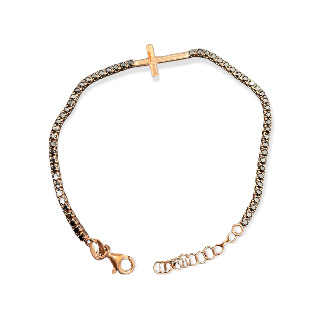 Bracciale in Argento con Croce Centrale e Swarovski Neri