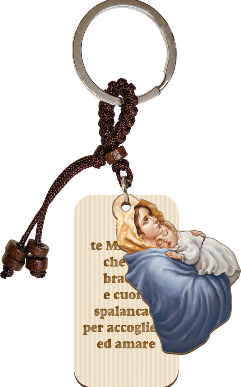 Portachiavi in legno sagomato Madonna con Bambino