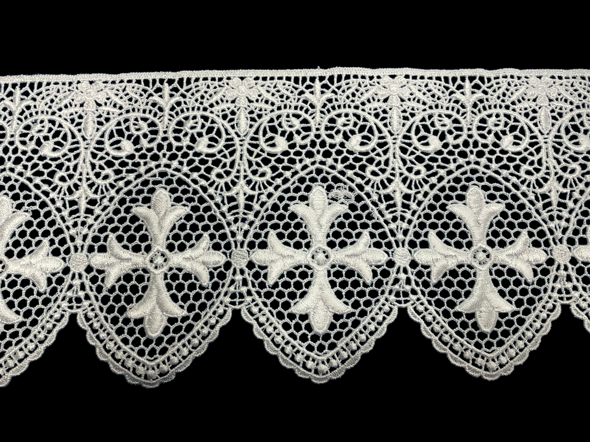 Pizzi E Merletti Catalogo Pizzo Sacro Bianco Smerlato Con Croce - Altezza 10 Cm, Taglio Da 50 Cm, Per Altari, Abiti Religiosi, Decorazioni Pizzo Smerlato Per Abiti Religiosi