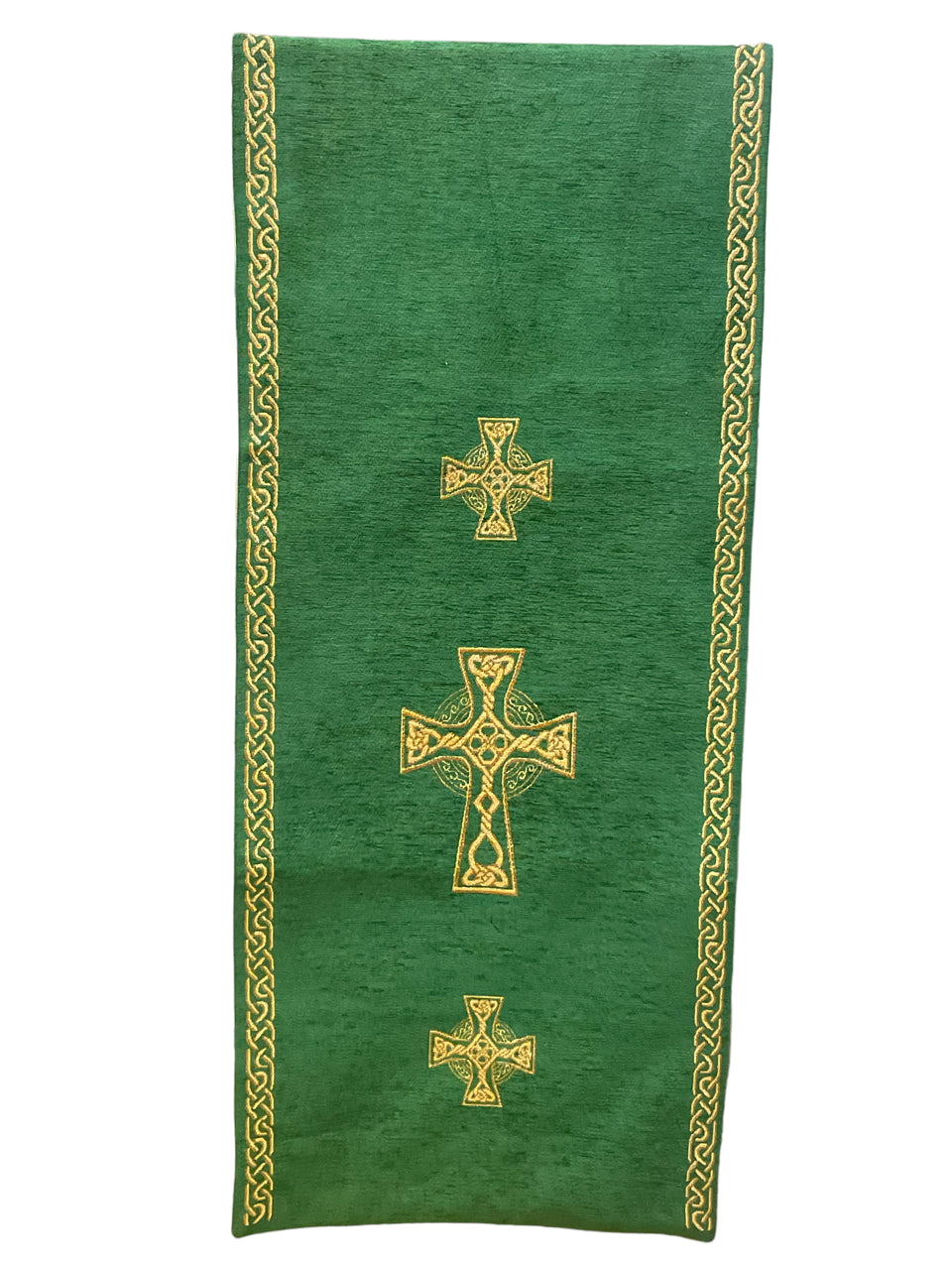 Coprileggio Liturgico verde con croci oro in ciniglia