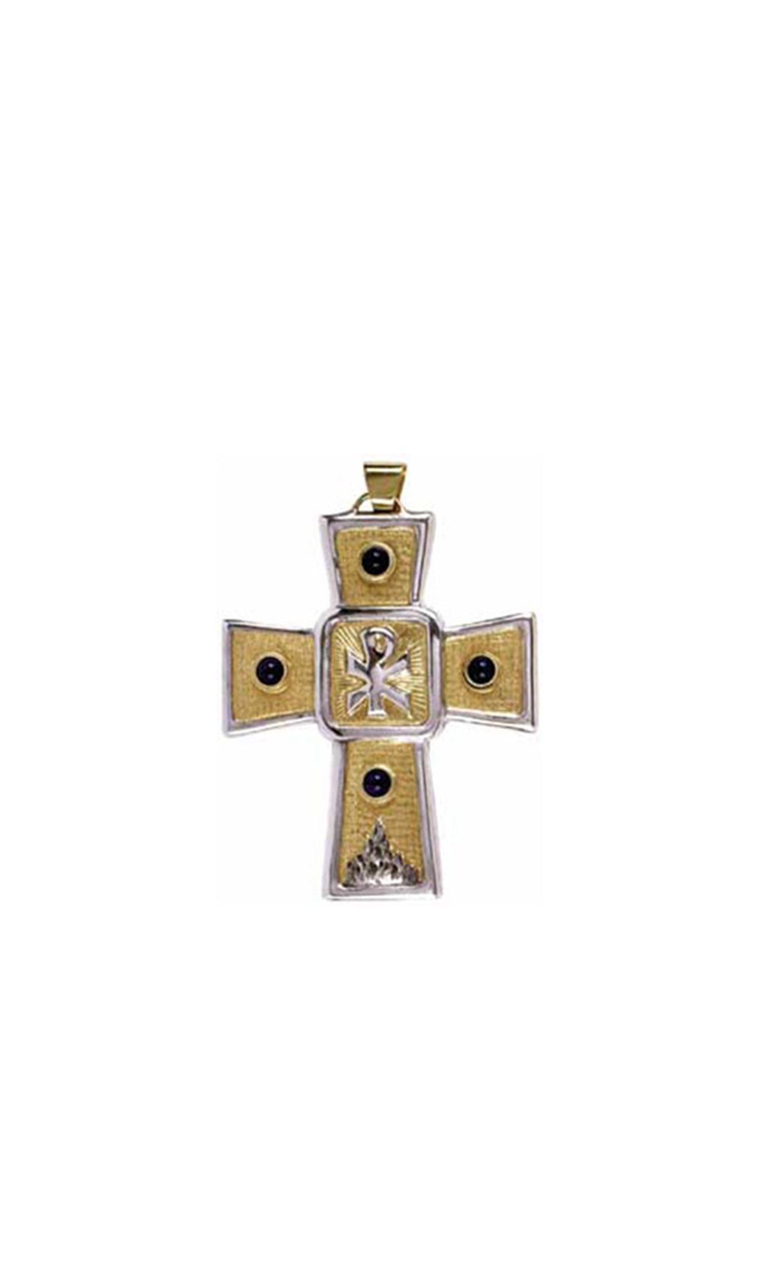 Croce pettorale sacra Bicolore oro e Argento con pietre dure scure