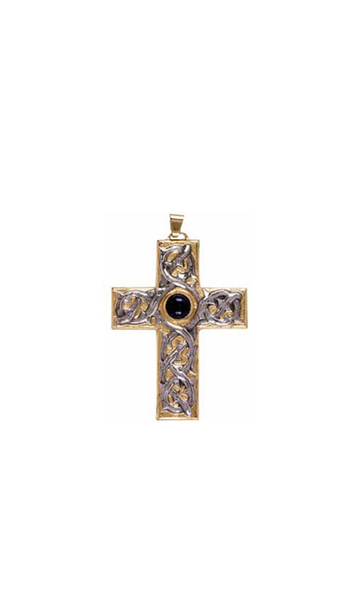 Croce pettorale sacra Bicolore con Pietra dura scura e Corona di Spine