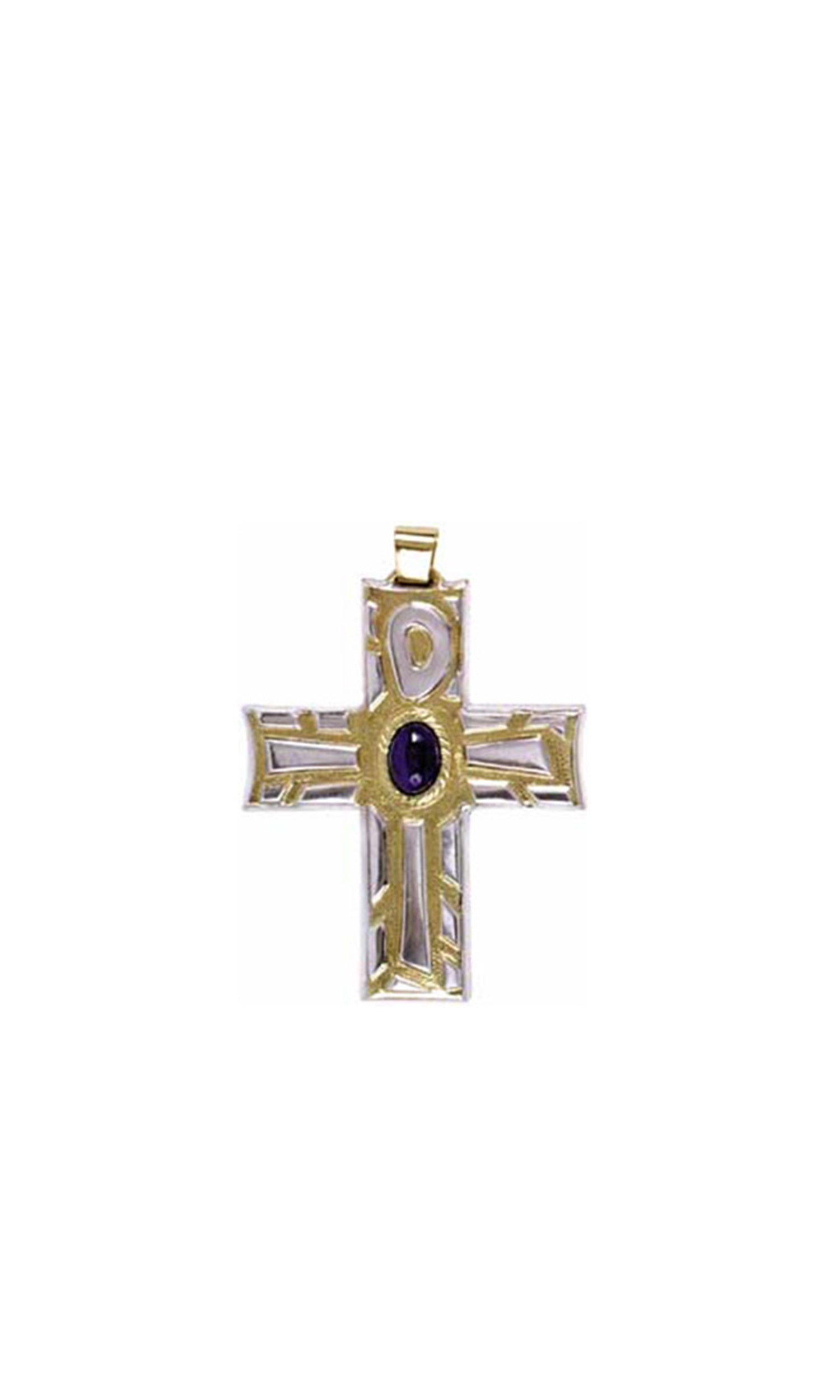 Croce pettorale sacra Bicolore oro e Argento con Pietra dura scura