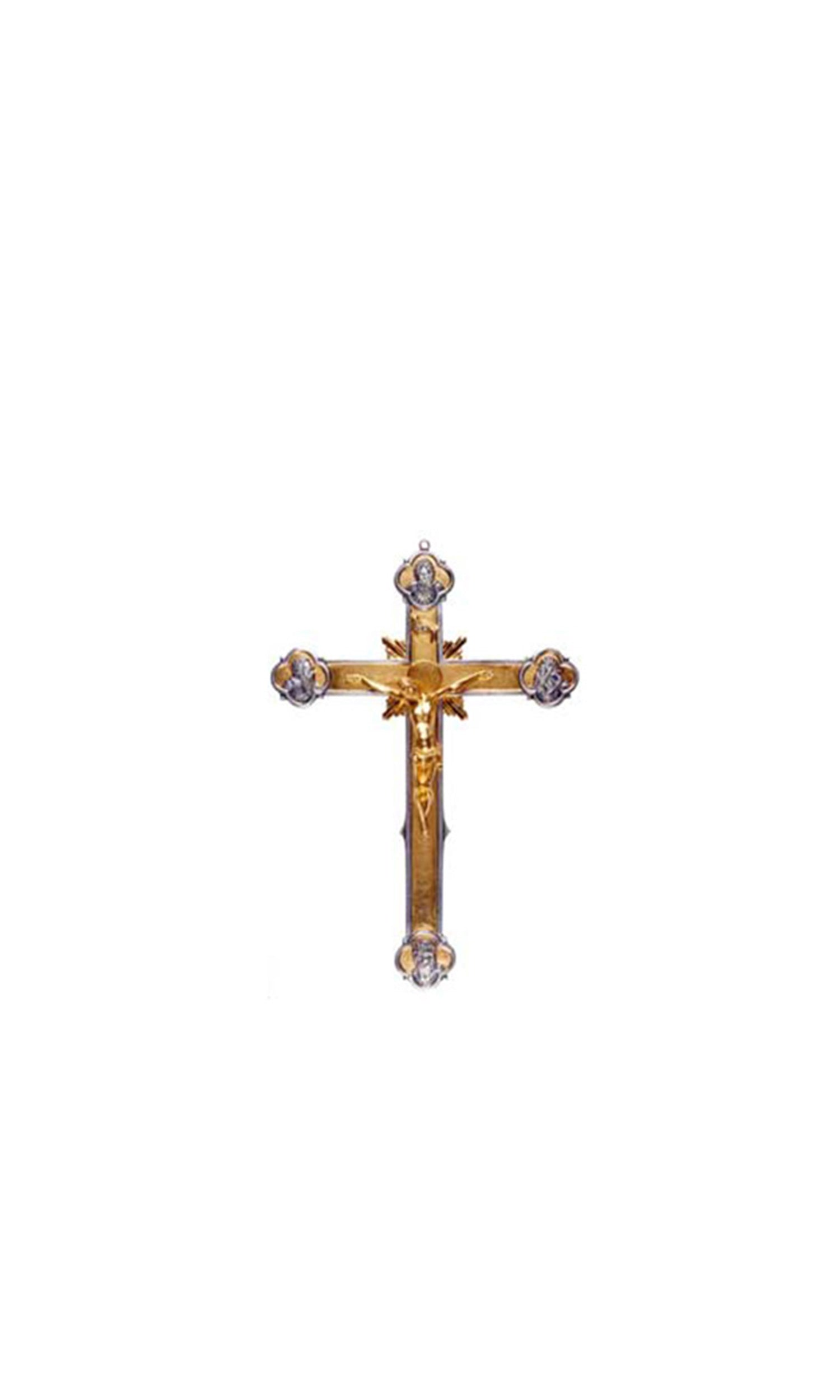 Crocifisso da muro in bronzo con Simboli Sacri sulla croce