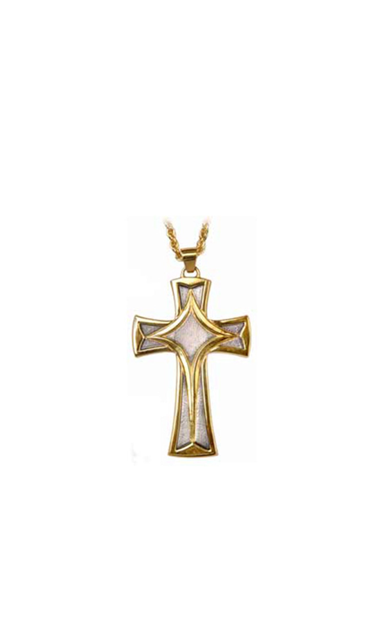 Croce Pettorale in Metallo Finitura Argento e Cesellatura a sbalzo Oro