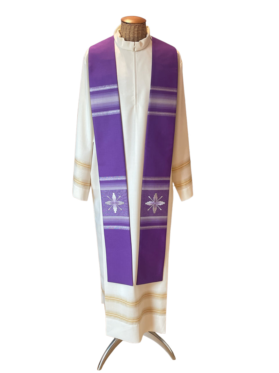 Stola per Sacerdote in Lana e Seta Ricamo Croci e Inserti in Tono (Colori Disponibili)