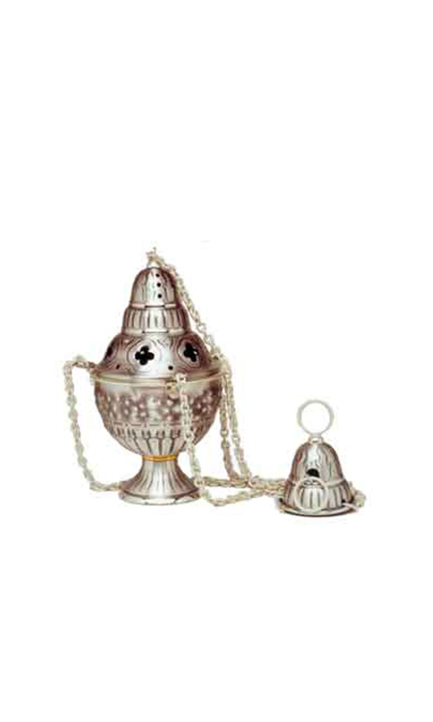 Turibolo e Navicella in Metallo Finitura argento Altezza 23,5 cm