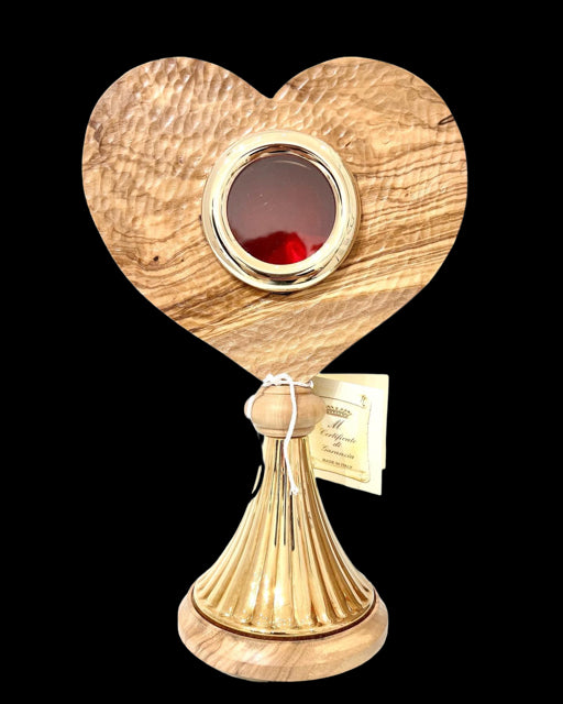 Reliquiario in legno di ulivo a forma di cuore fatto a mano