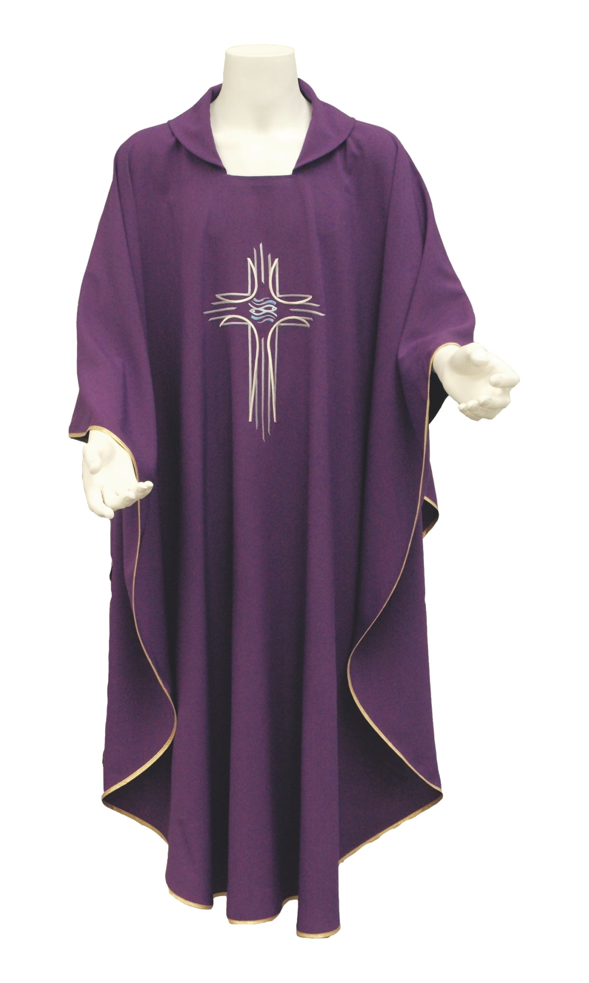 Casula con Ricamo Croce e Pesci (Colori Liturgici Disponibili)