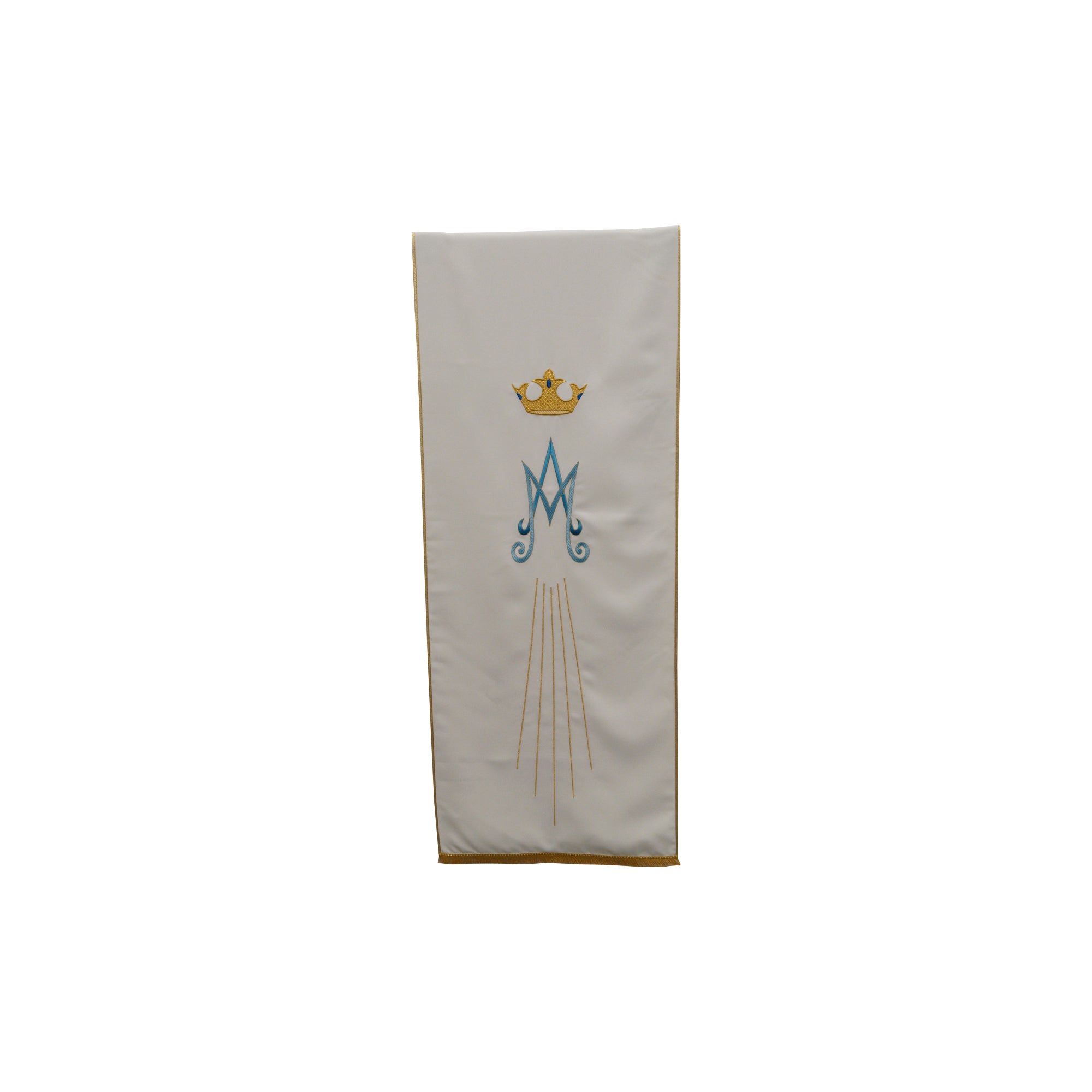 Coprileggio Liturgico bianco mariano economico con monogramma raggi e corona in poliestere