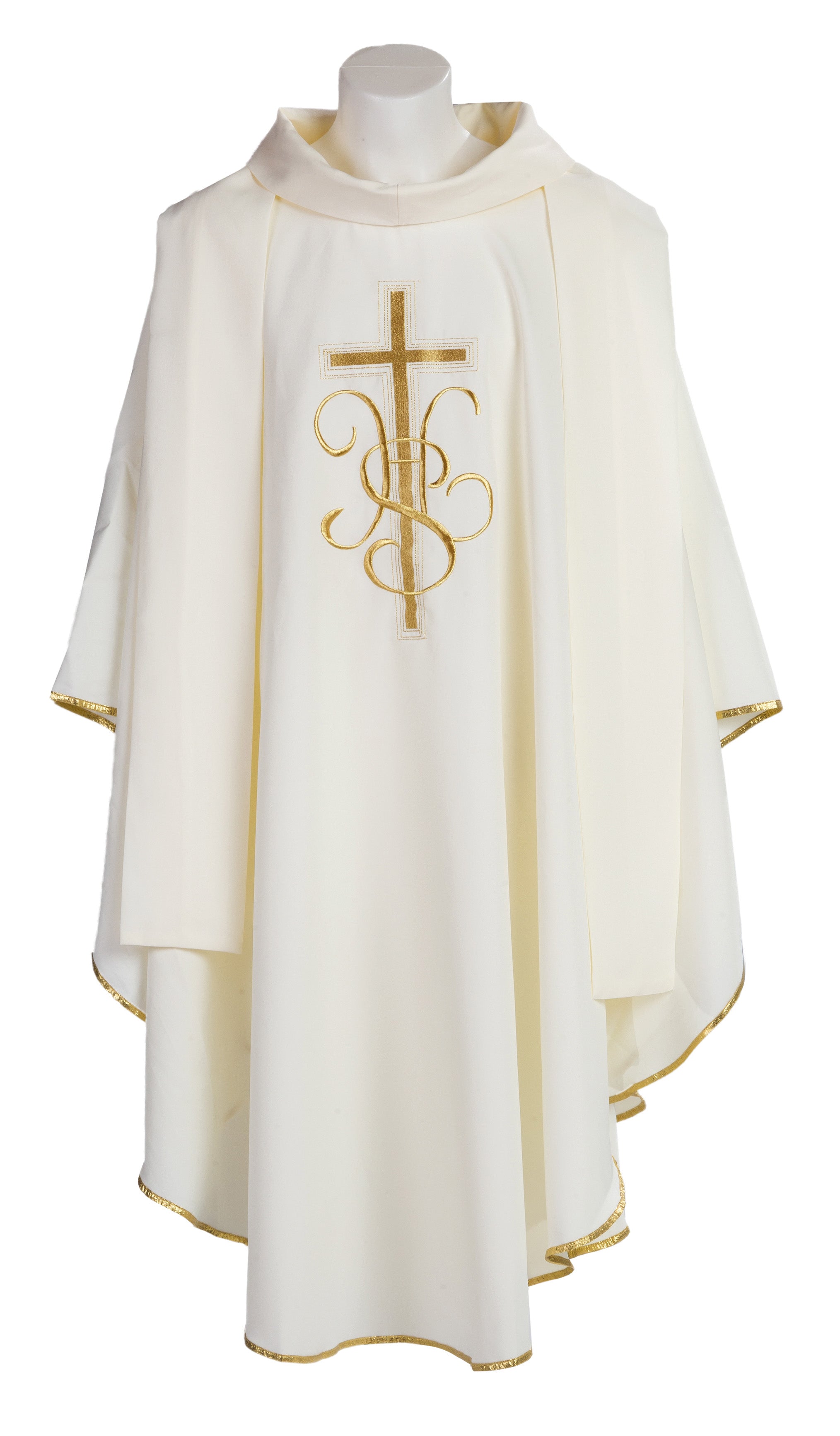 Casula Sacerdotale con Ricamo Croce Oro e IHS (Colori Liturgici Disponibili con Collo o Girocollo)